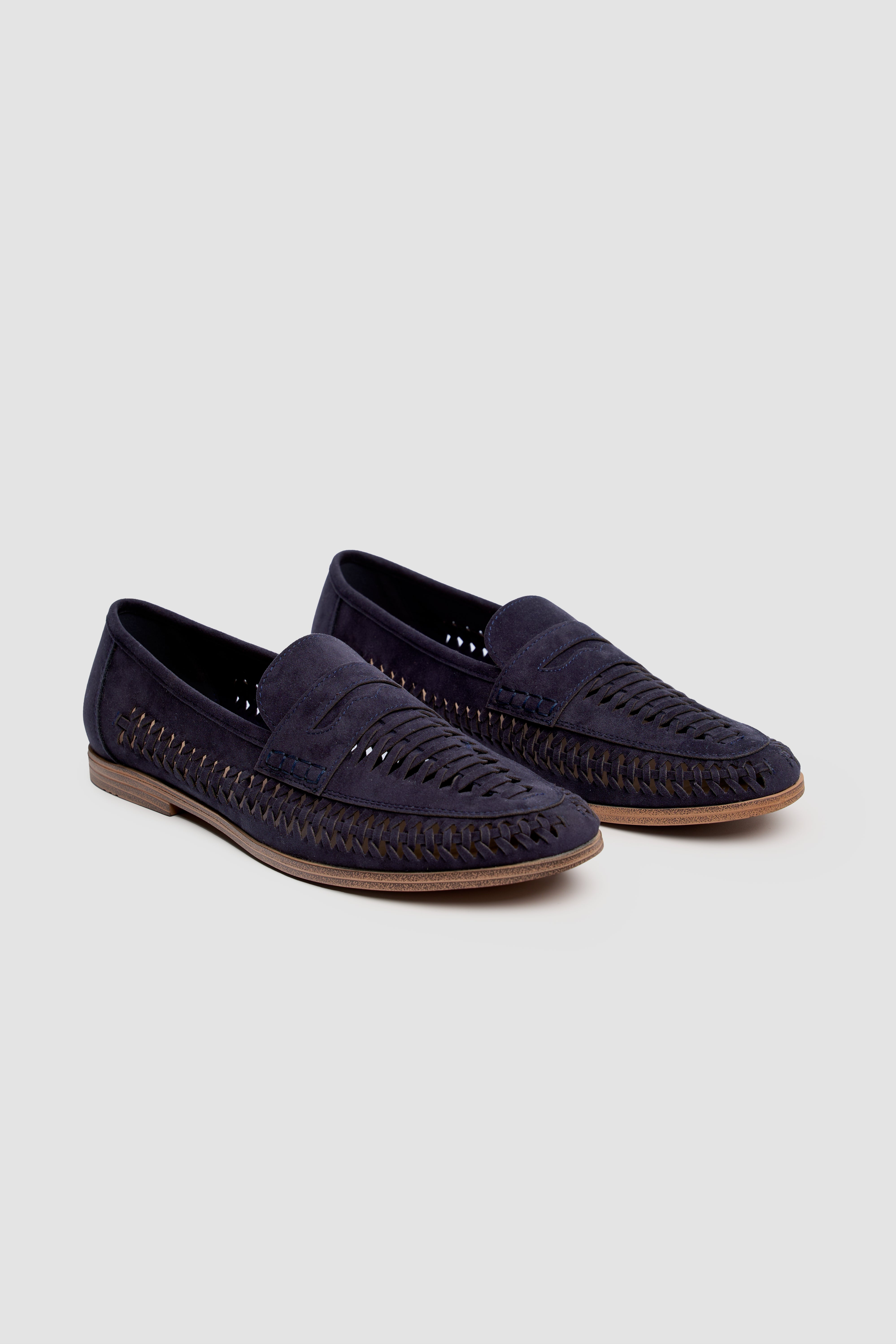 Men’s Woven Leather Loafers - Calvina - Navy Pair Side Picture