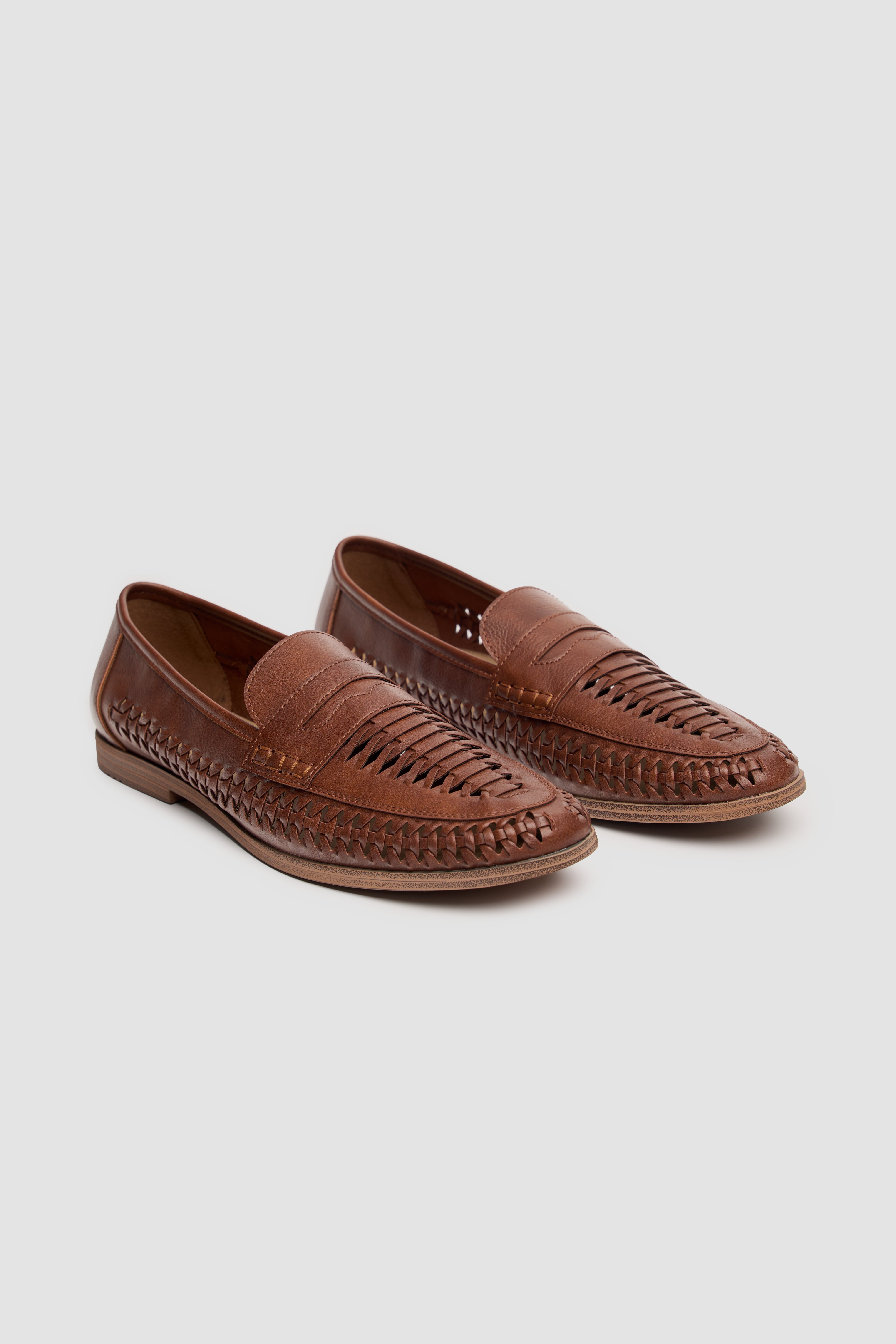 Men’s Woven Leather Loafers - Calvina - Tan Pair Side Picture