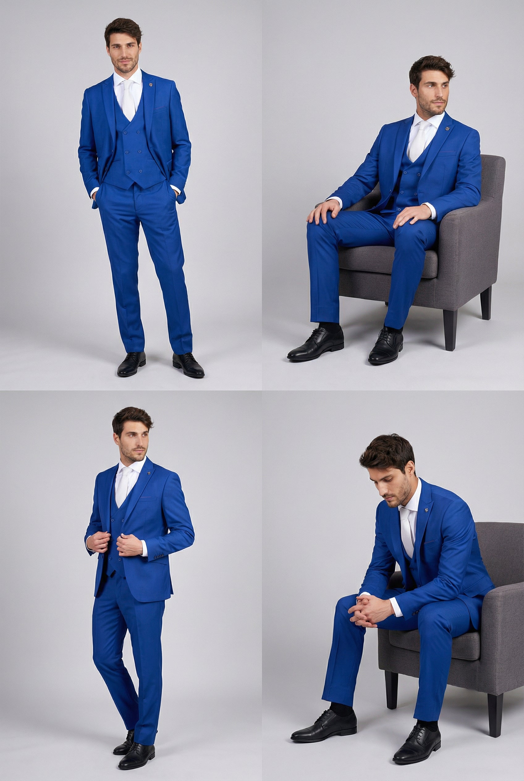 Men’s 3-Piece Formal Suit with Double Breasted Waistcoat - Roman - Blue