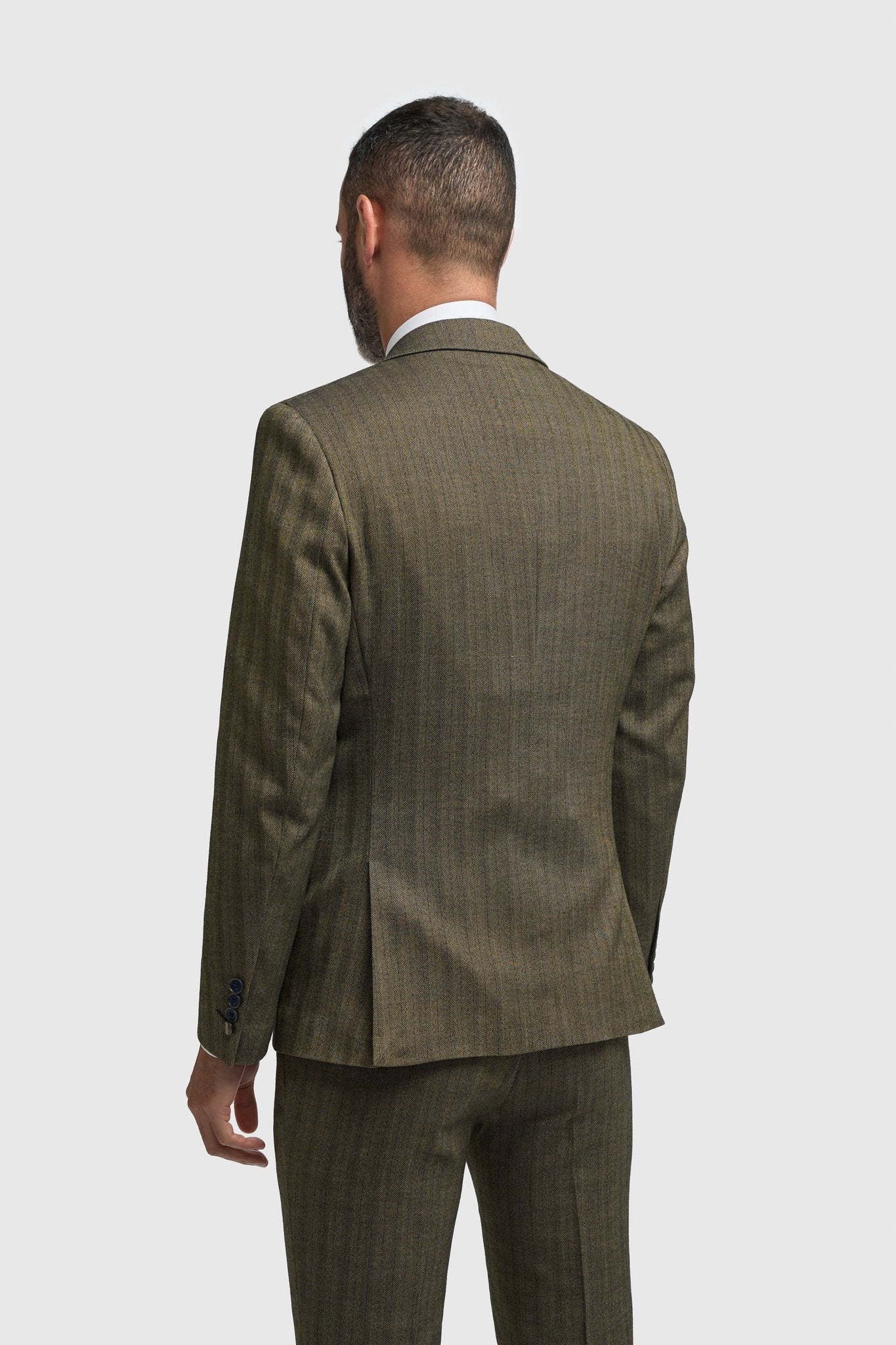 Men’s 3-Piece Herringbone Suit with Double Breasted Waistcoat - Damon - Sage Green