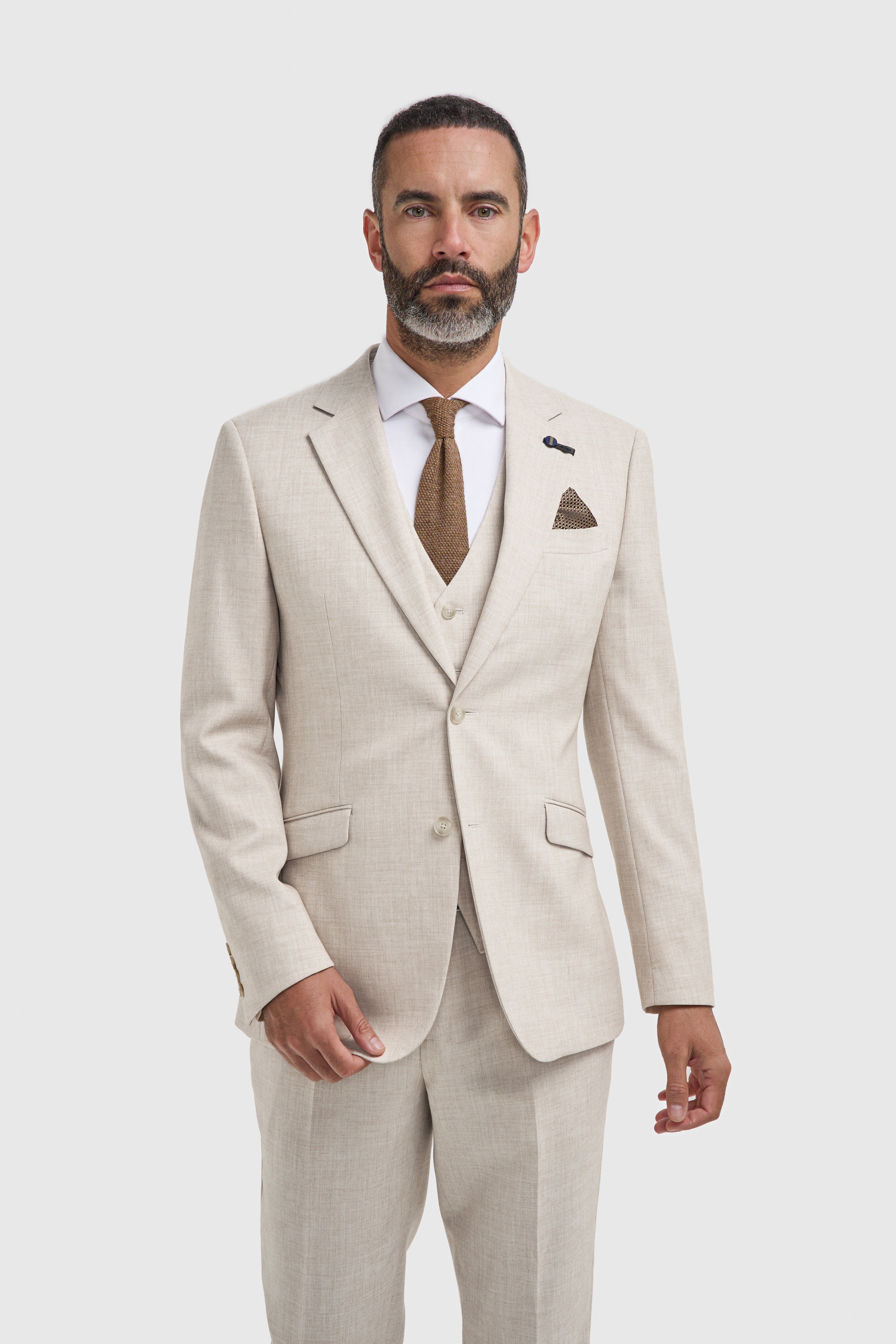 Men’s 3-Piece Slim Fit Formal Suit - Malibu - Beige Model Picture