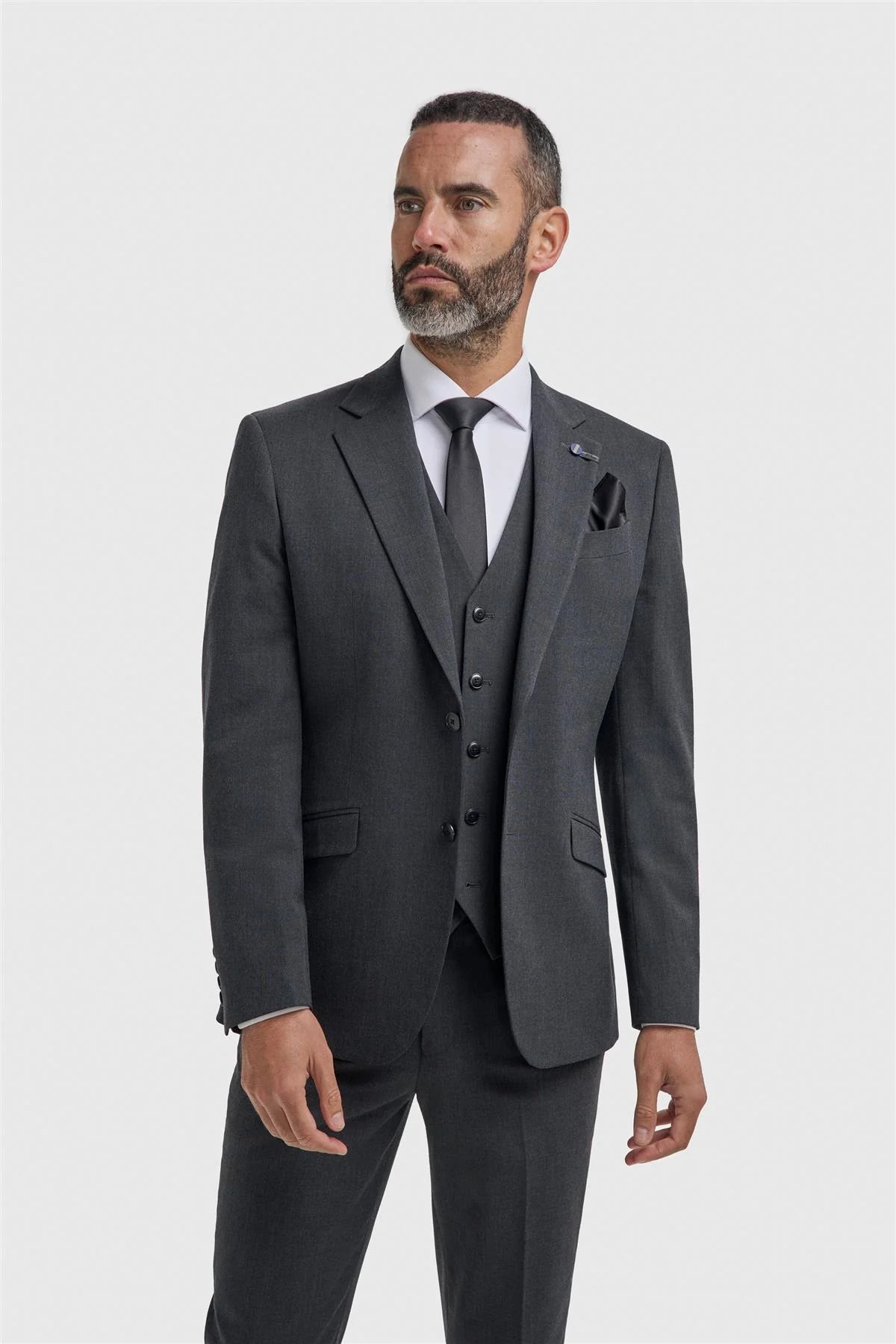 Men’s 3-Piece Slim Fit Formal Suit - Malibu - Charcoal Grey Model Picture