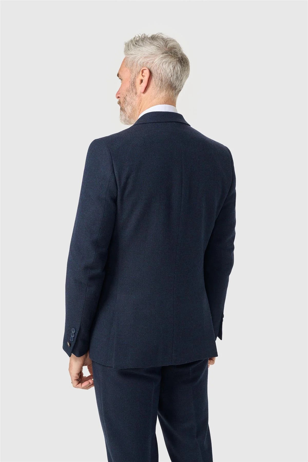 Men’s 3-Piece Wool Herringbone Tweed Suit - Thomas - Brown Model Back Picture