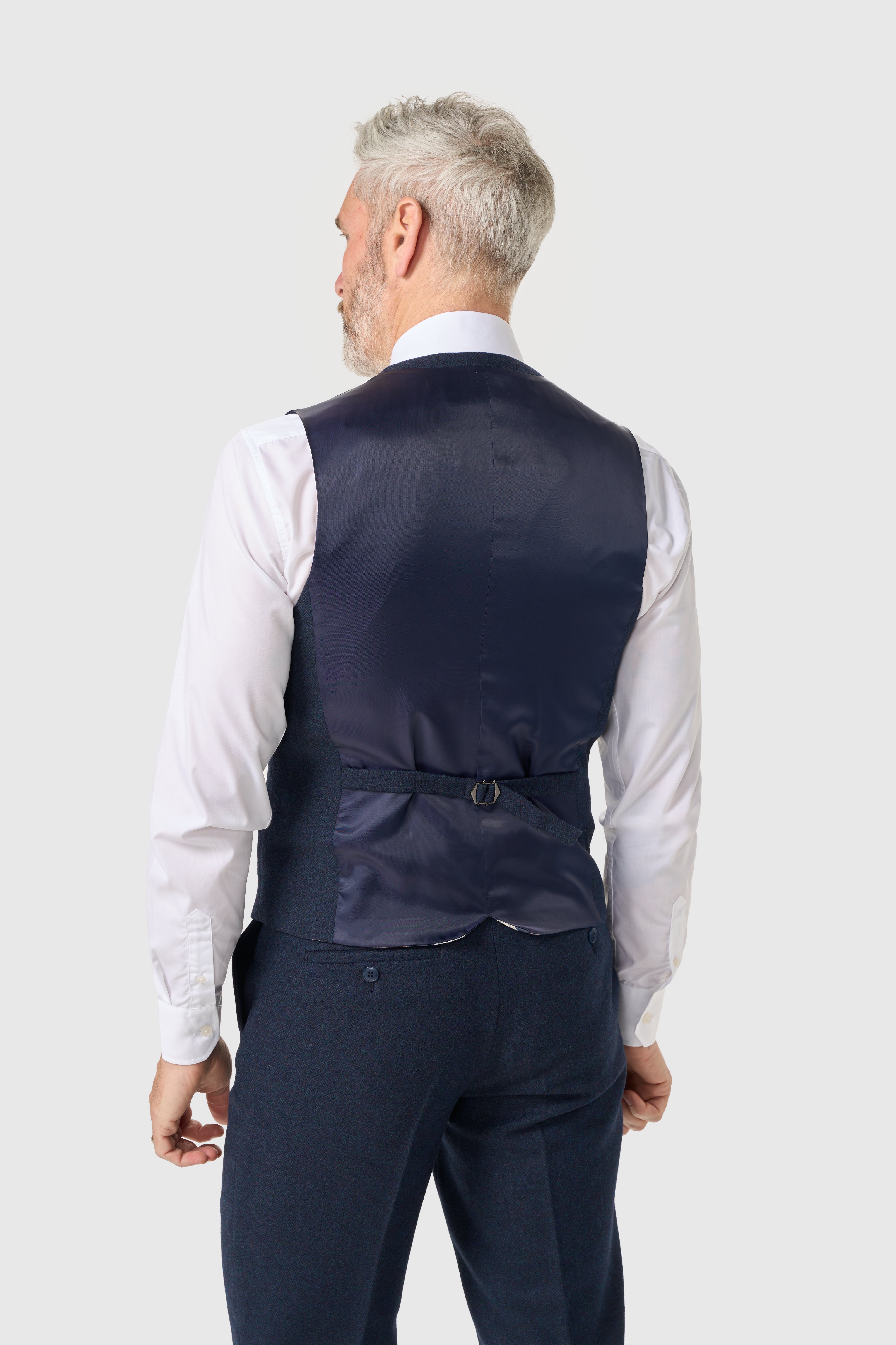 Men’s Waistcoat Wool Herringbone Tweed Suit - Thomas - Brown Model Back Picture
