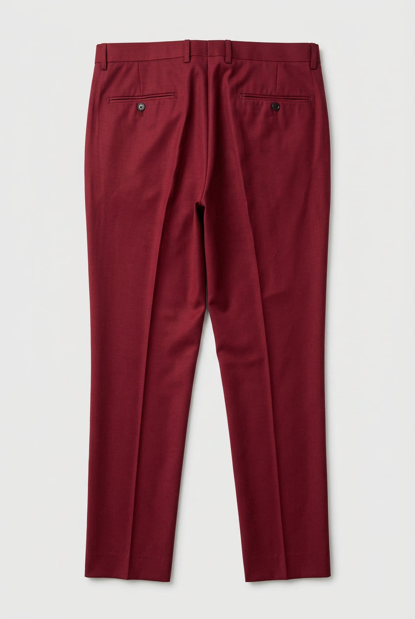 Costume trois pièces bordeaux pour homme avec revers en satin noir