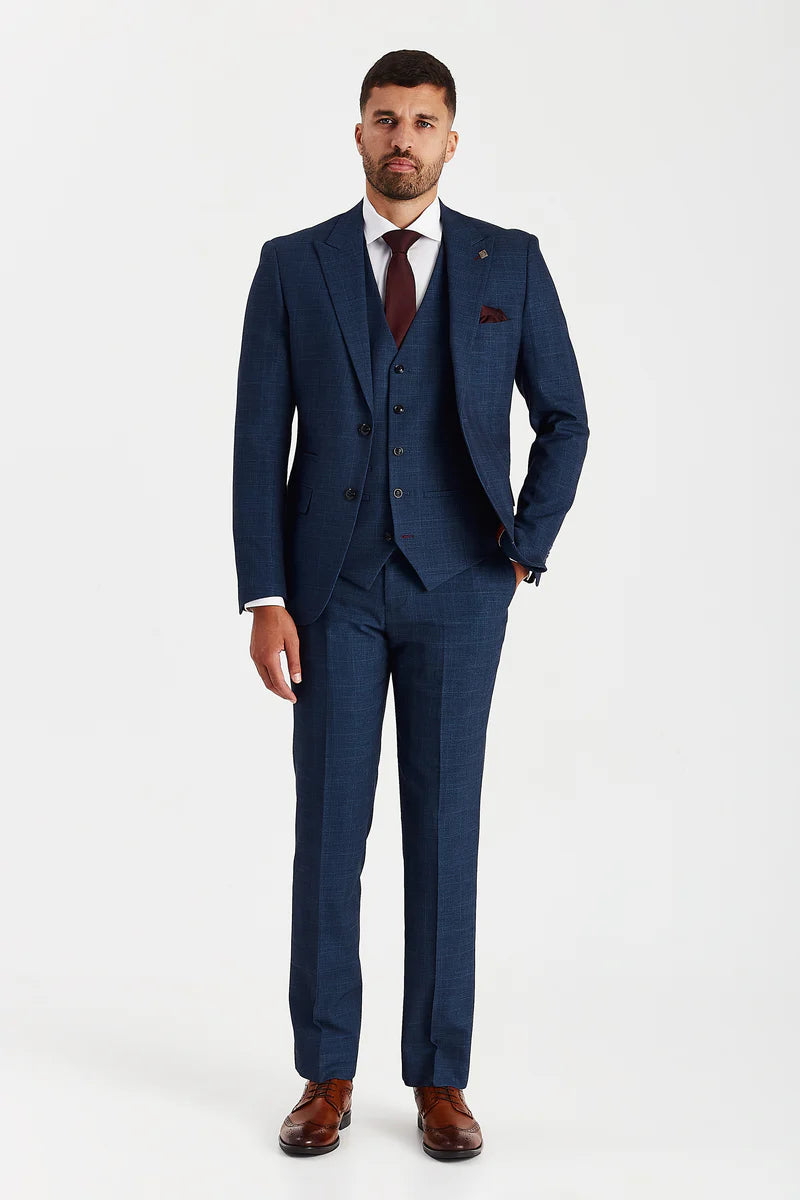 Men’s Check Tailored Fit Navy Suit - VICEROY - Blue