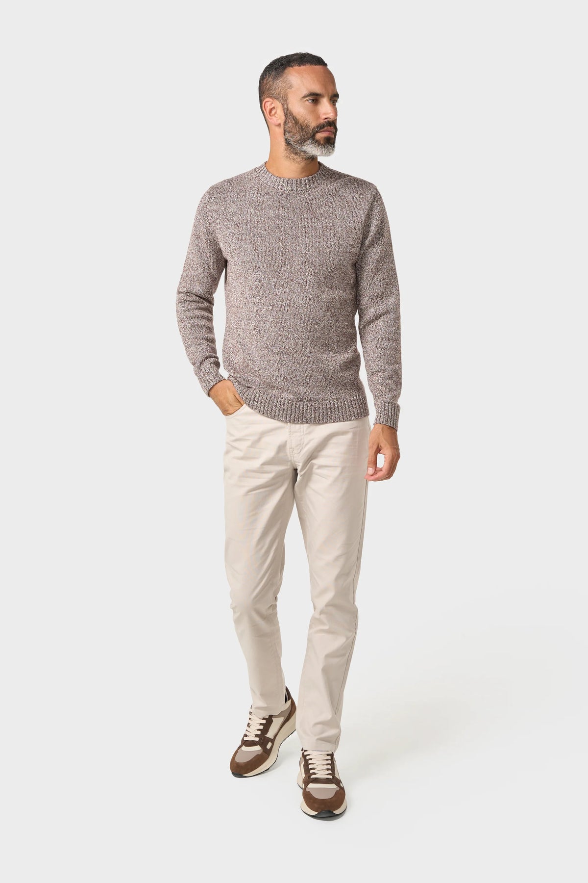 Men's Cotton Knitted Crew Neck Jumper – Cavani Sakki Brown model front picture