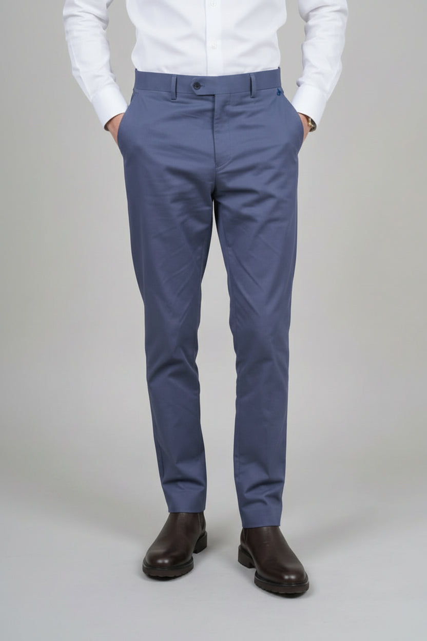 Men’s Cotton Regular Fit Chino Trousers - Zack - Blue Model Picture