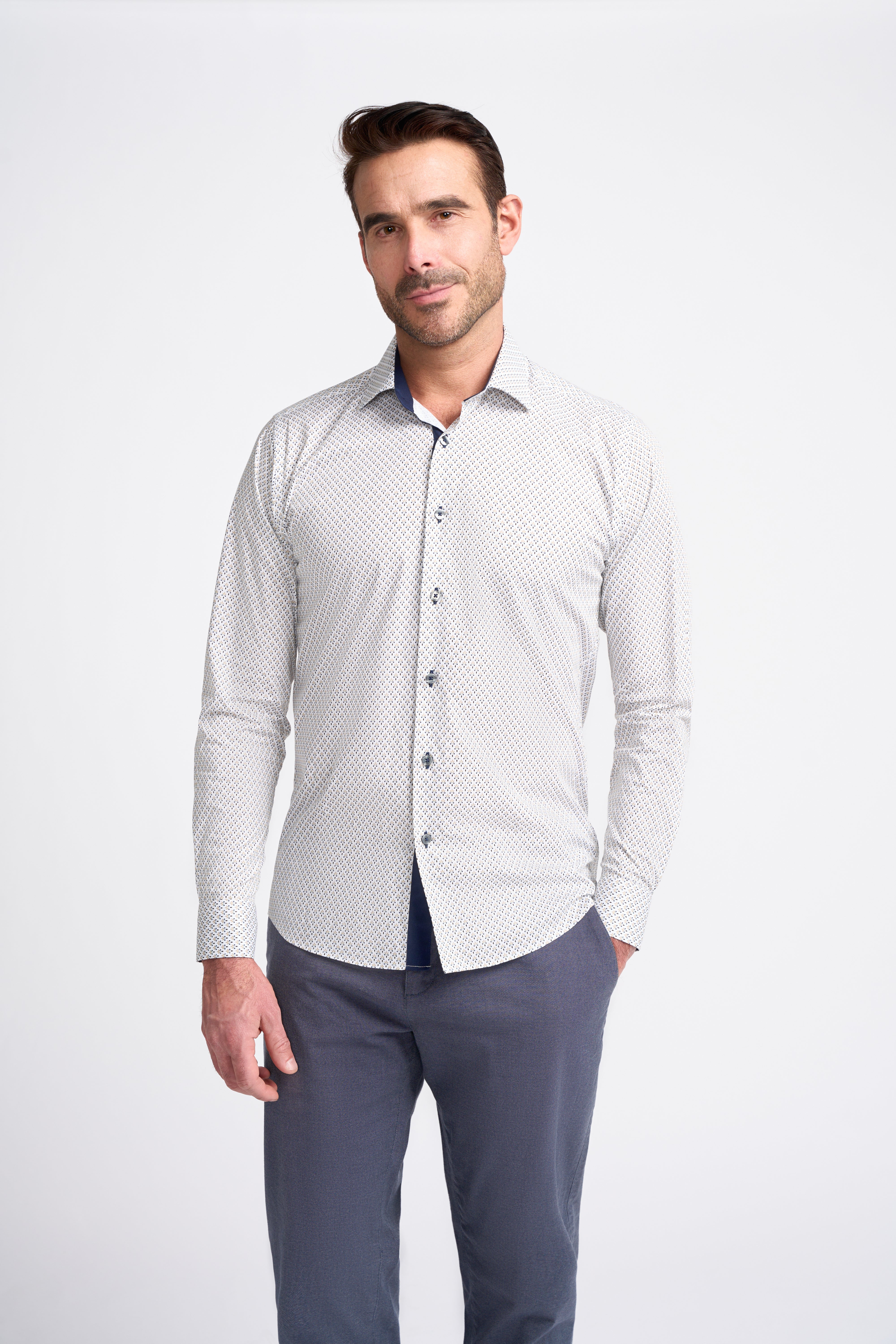 Men’s Cotton White Fleur-de-Lis Print Shirt – ANTHEM