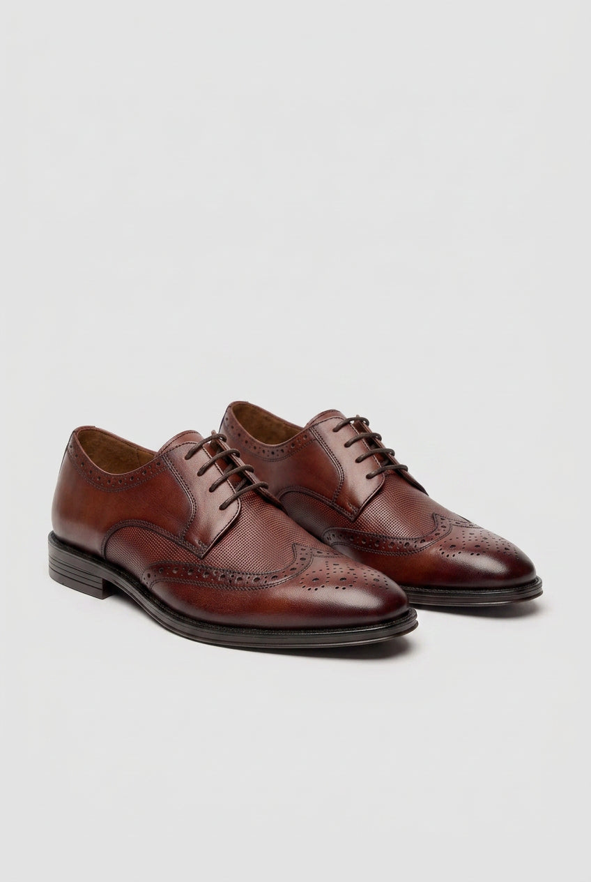 Men’s Genuine Leather Wingtip Brogue Shoes - Lorenzo - Tan