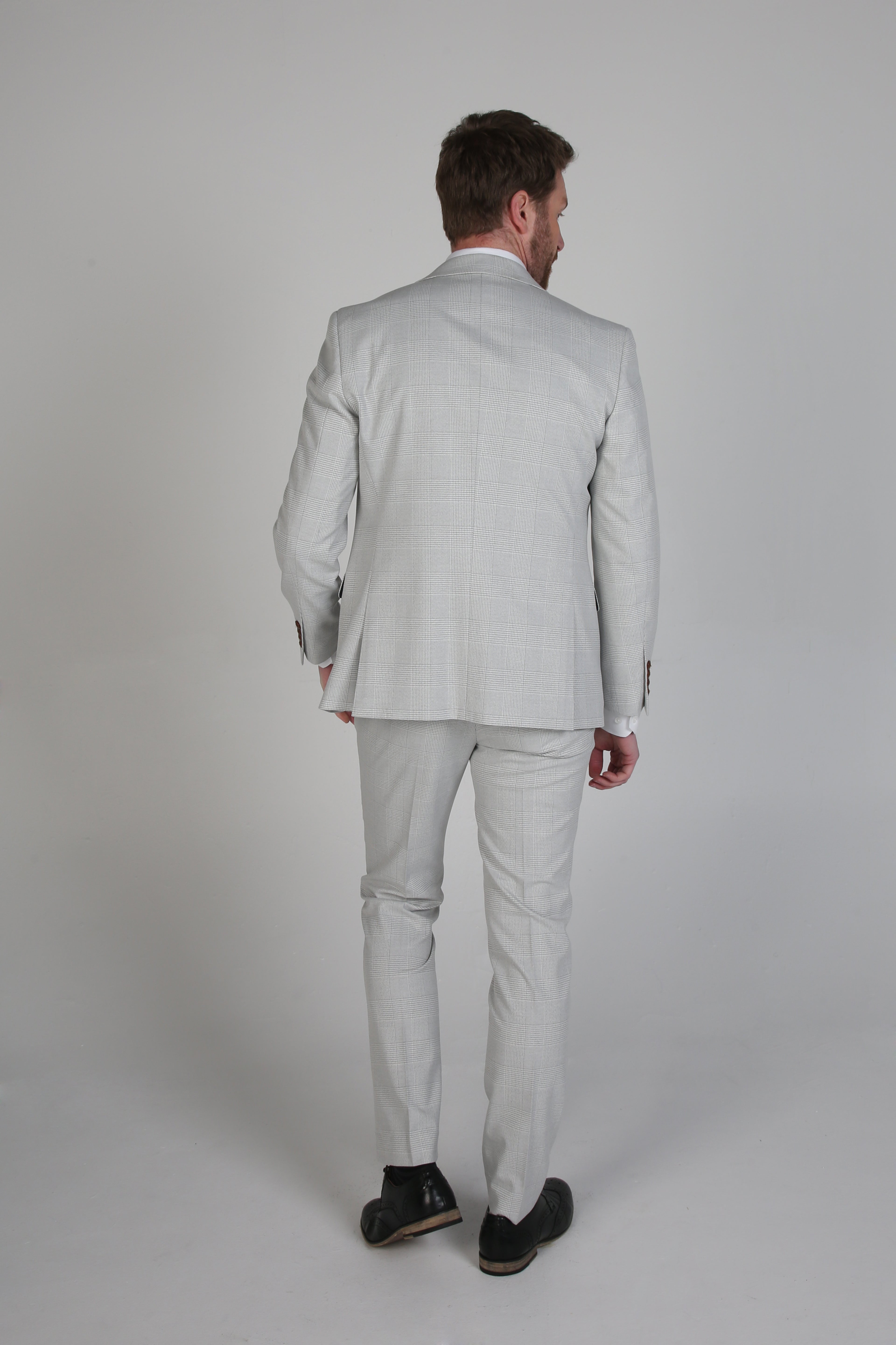 Men's Herringbone Check Suit Tailored Fit Suit - MARK STONE - Stone Beige