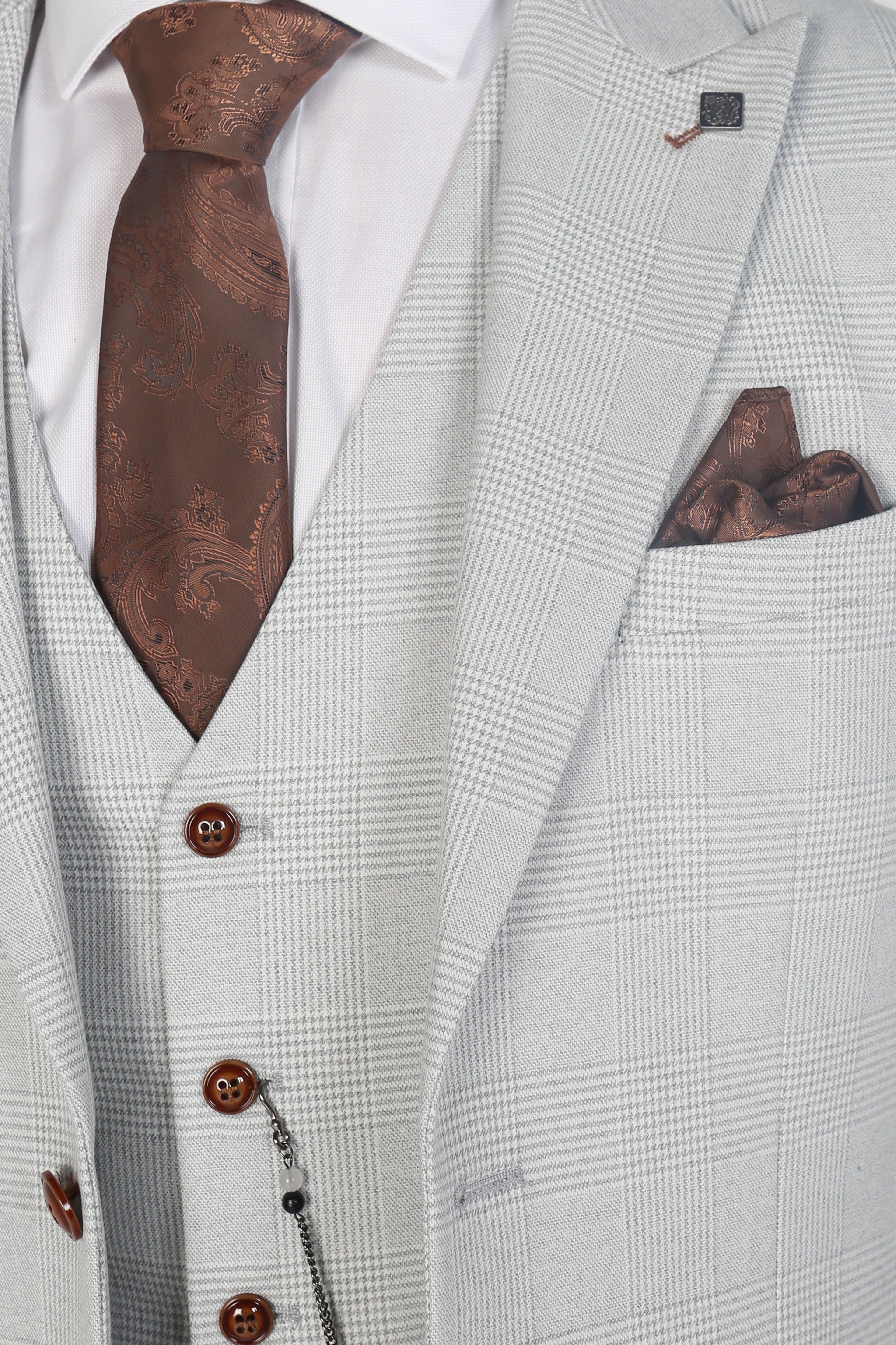 Men's Herringbone Check Suit Tailored Fit Suit - MARK STONE - Stone Beige