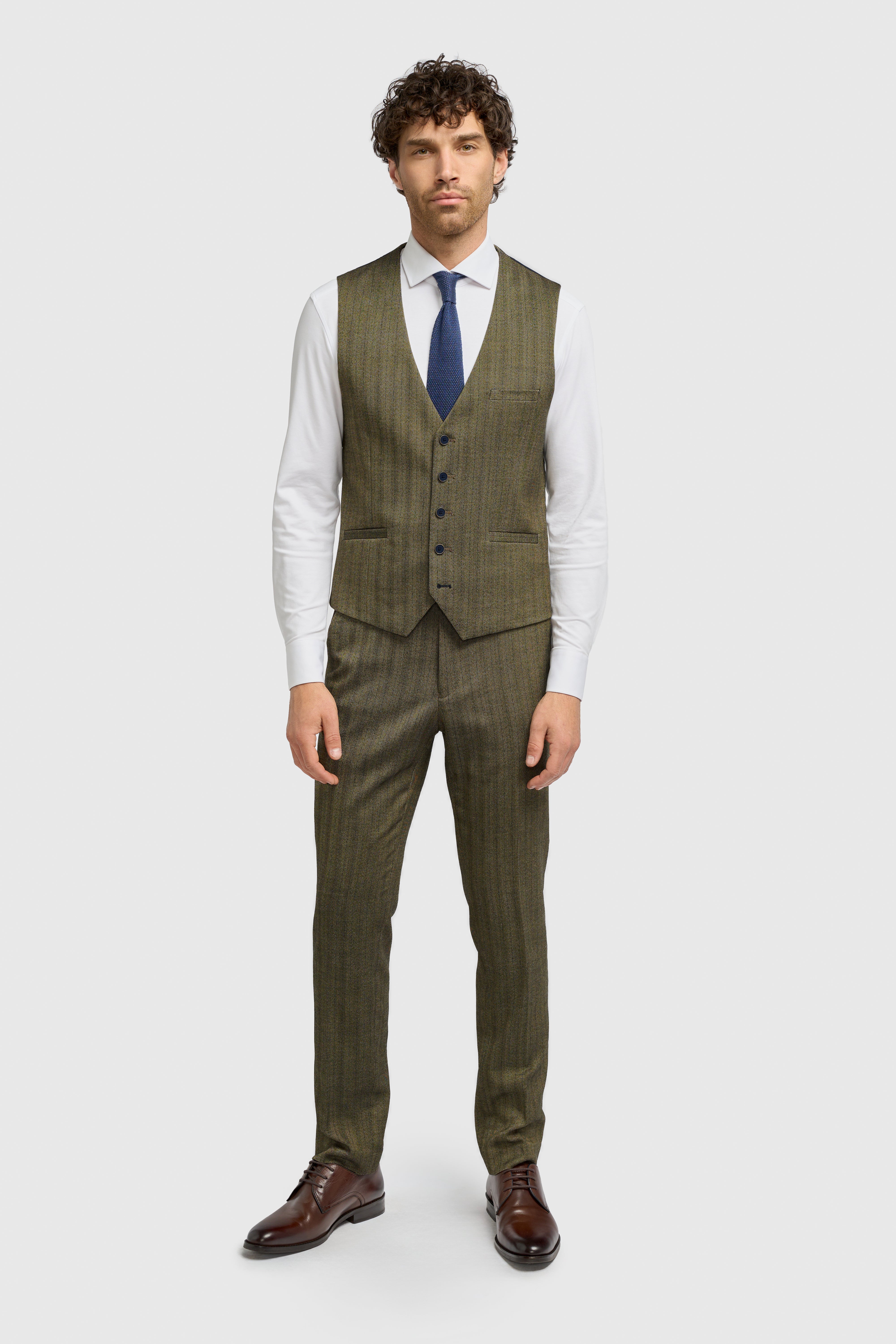 Men’s Herringbone Formal Waistcoat - Damon - Sage Green Front Picture