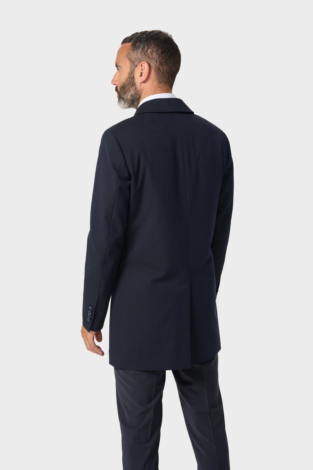Men’s Herringbone Overcoat - Cavani Manari Navy Model Back Picture