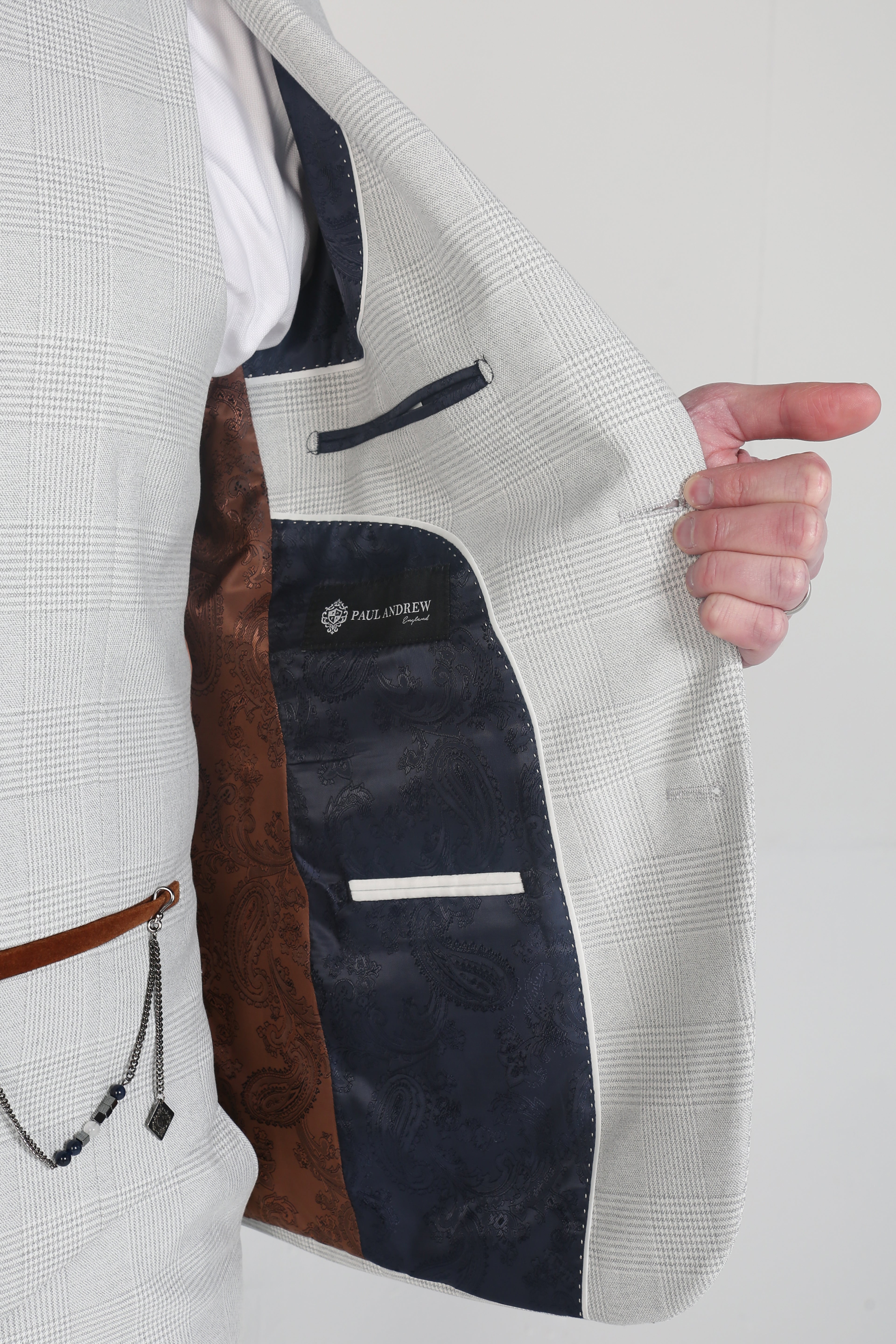 Veste de Costume en Tweed à Motif Chevron pour Homme - Mark Stone - Beige Pierre