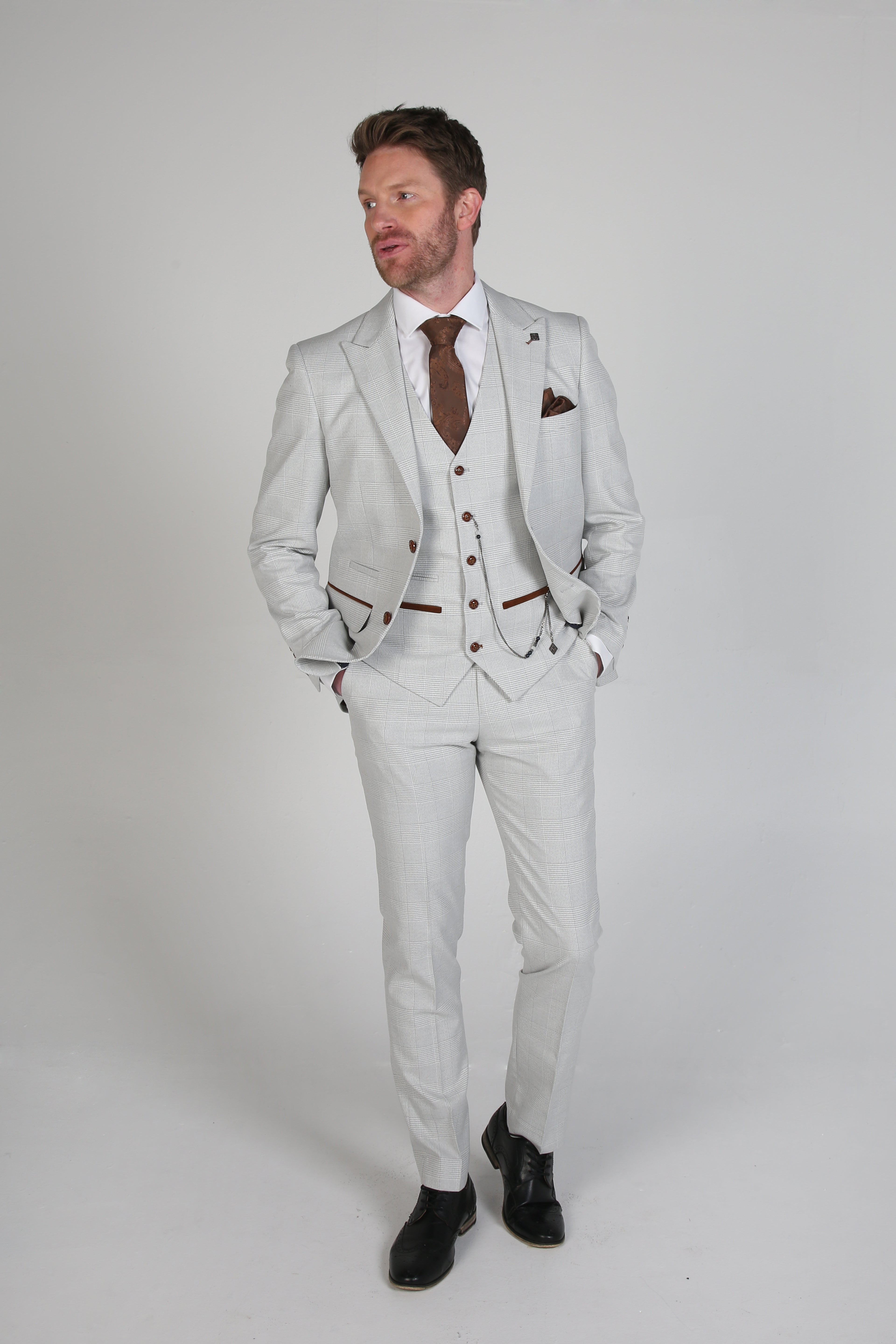 Veste de Costume en Tweed à Motif Chevron pour Homme - Mark Stone - Beige Pierre