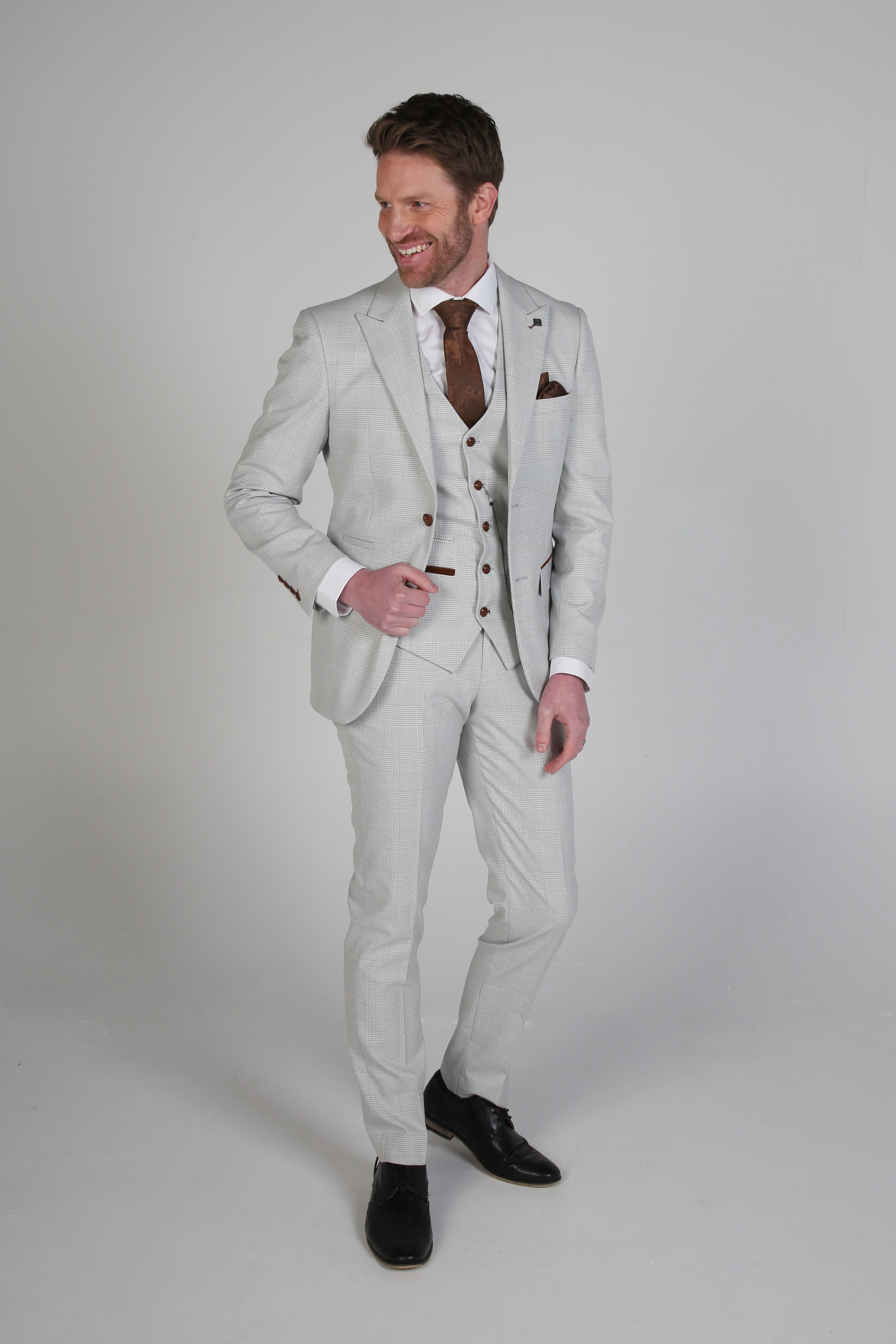 Veste de Costume en Tweed à Motif Chevron pour Homme - Mark Stone - Beige Pierre