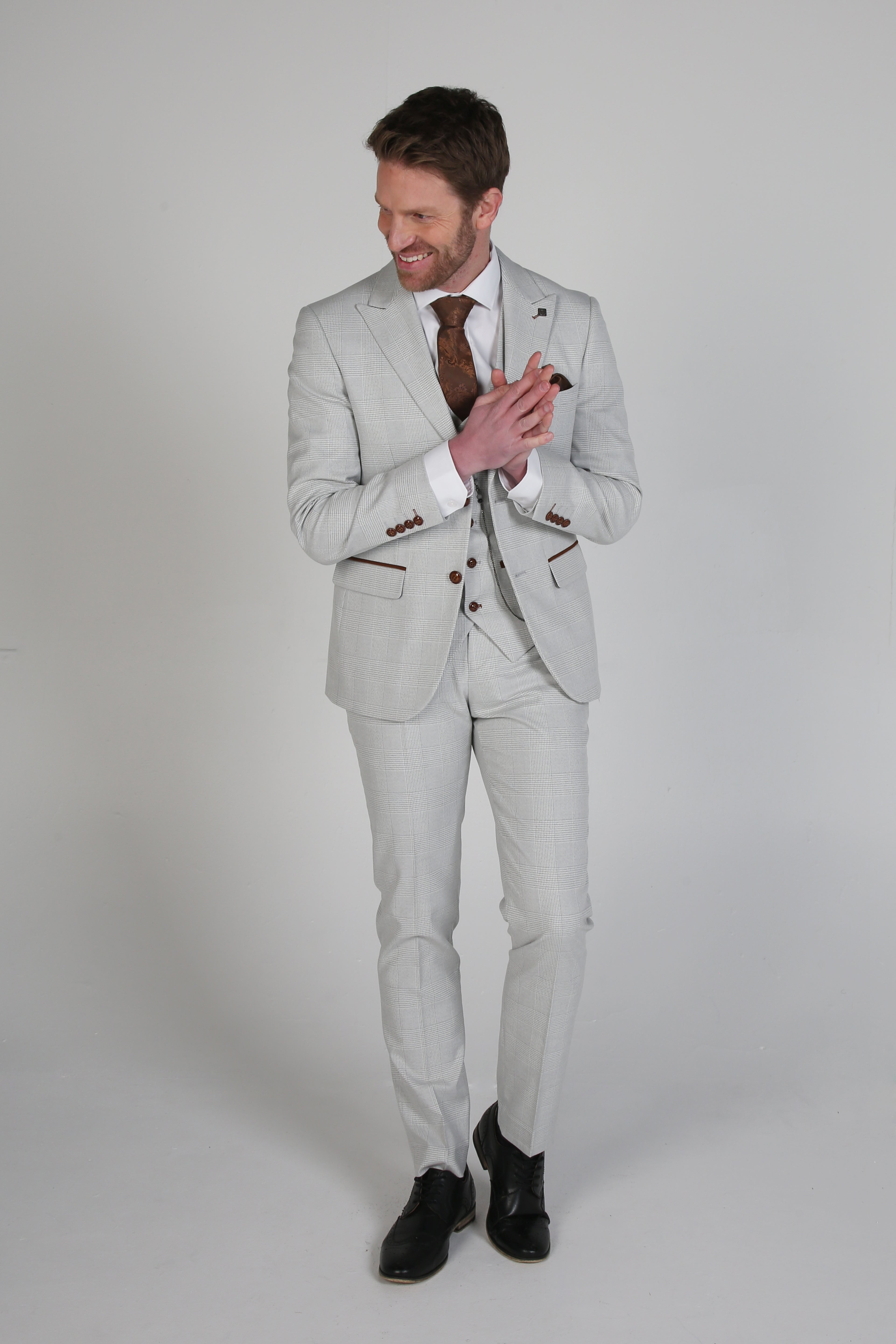 Men’s Herringbone Tweed Suit Jacket - Mark Stone - Stone Beige