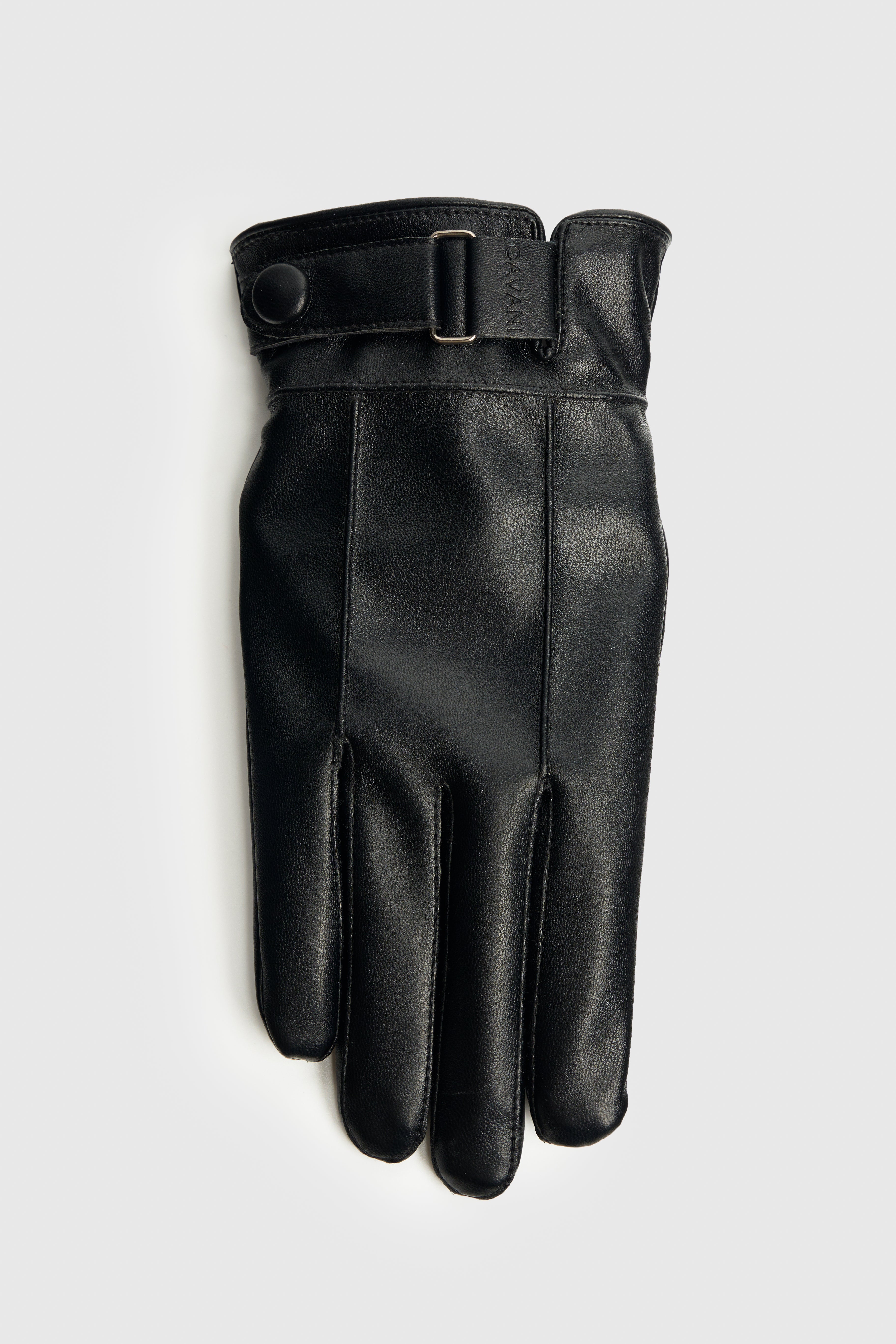 Herren-Lederhandschuhe mit verstellbarem Schnallenriemen - Schwarz