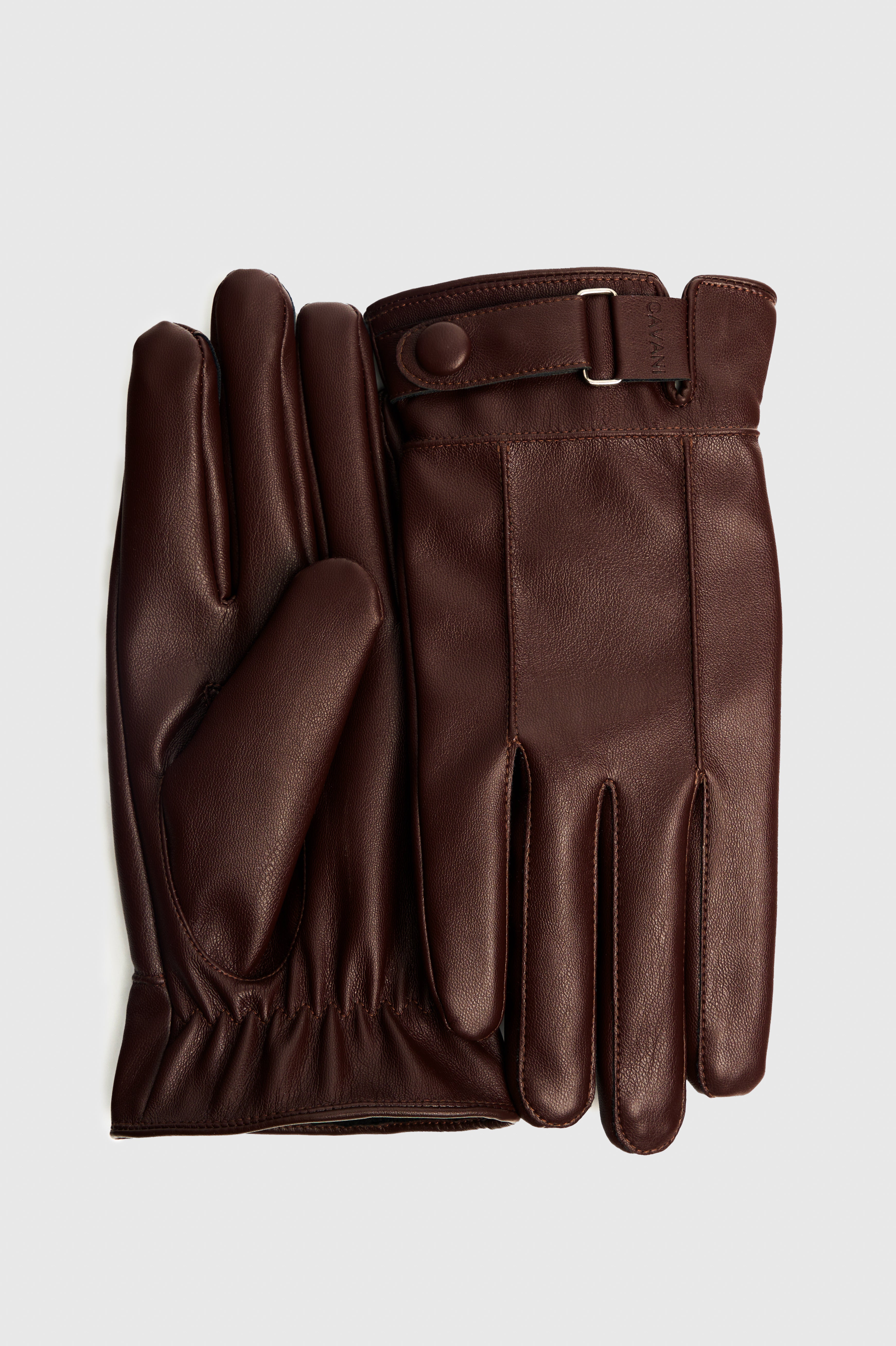 Herren-Lederhandschuhe mit verstellbarem Schnallenriemen - Braun