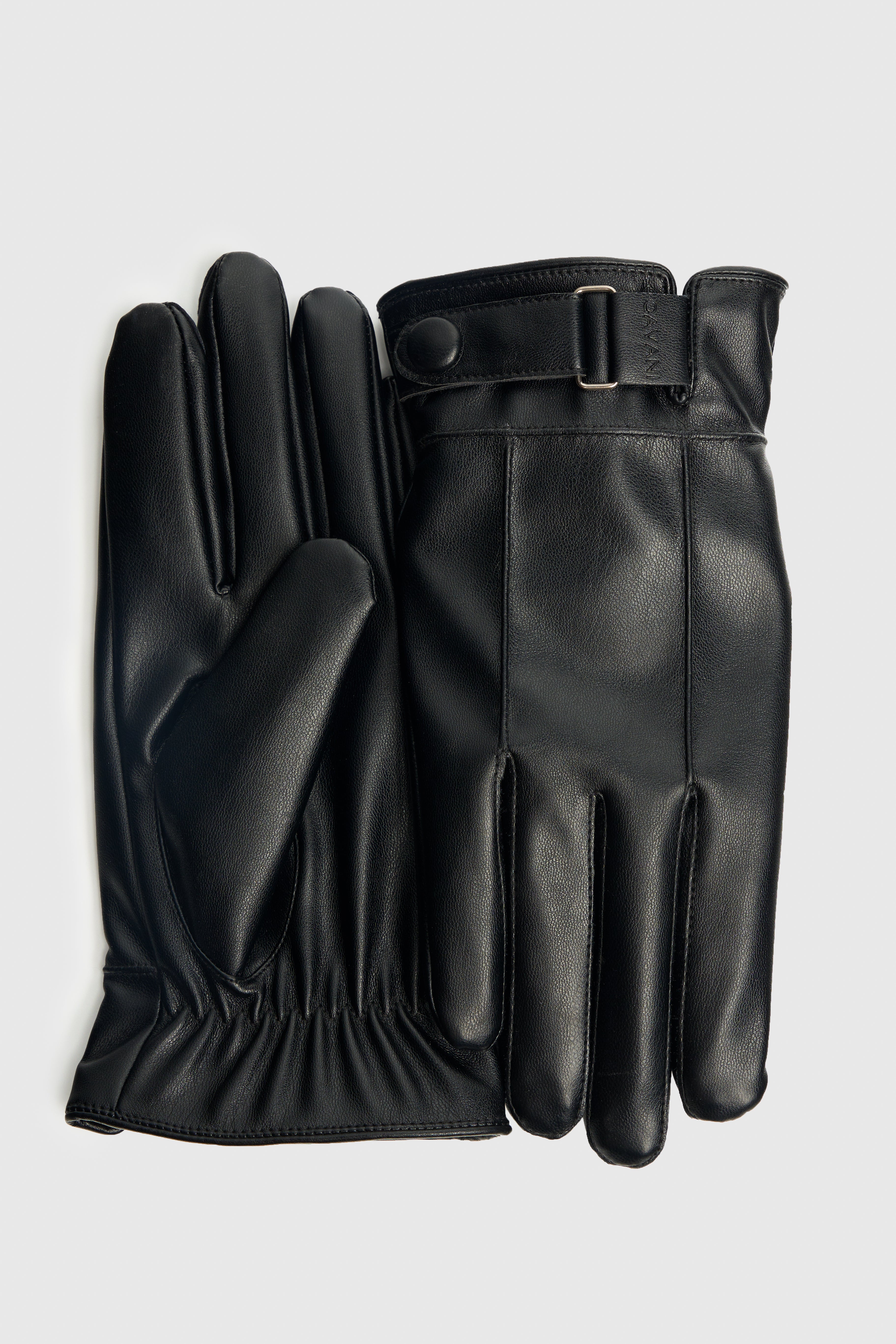 Herren-Lederhandschuhe mit verstellbarem Schnallenriemen - Schwarz