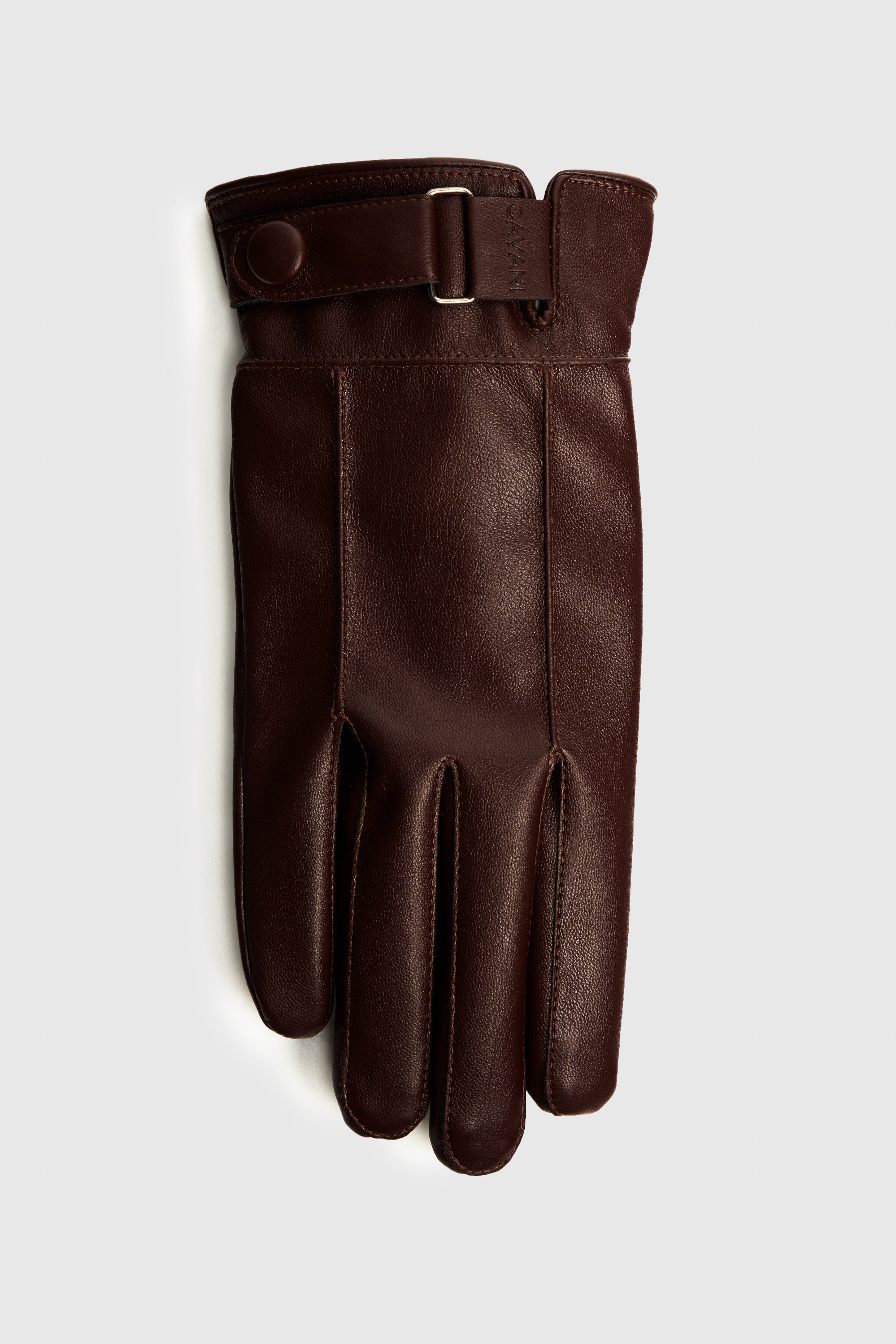 Herren-Lederhandschuhe mit verstellbarem Schnallenriemen - Braun