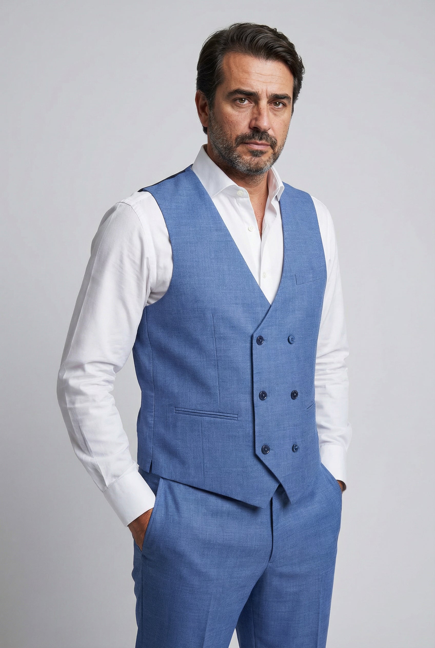 Costume bleu clair pour homme, coupe ajustée - JAYDEN - Bleu