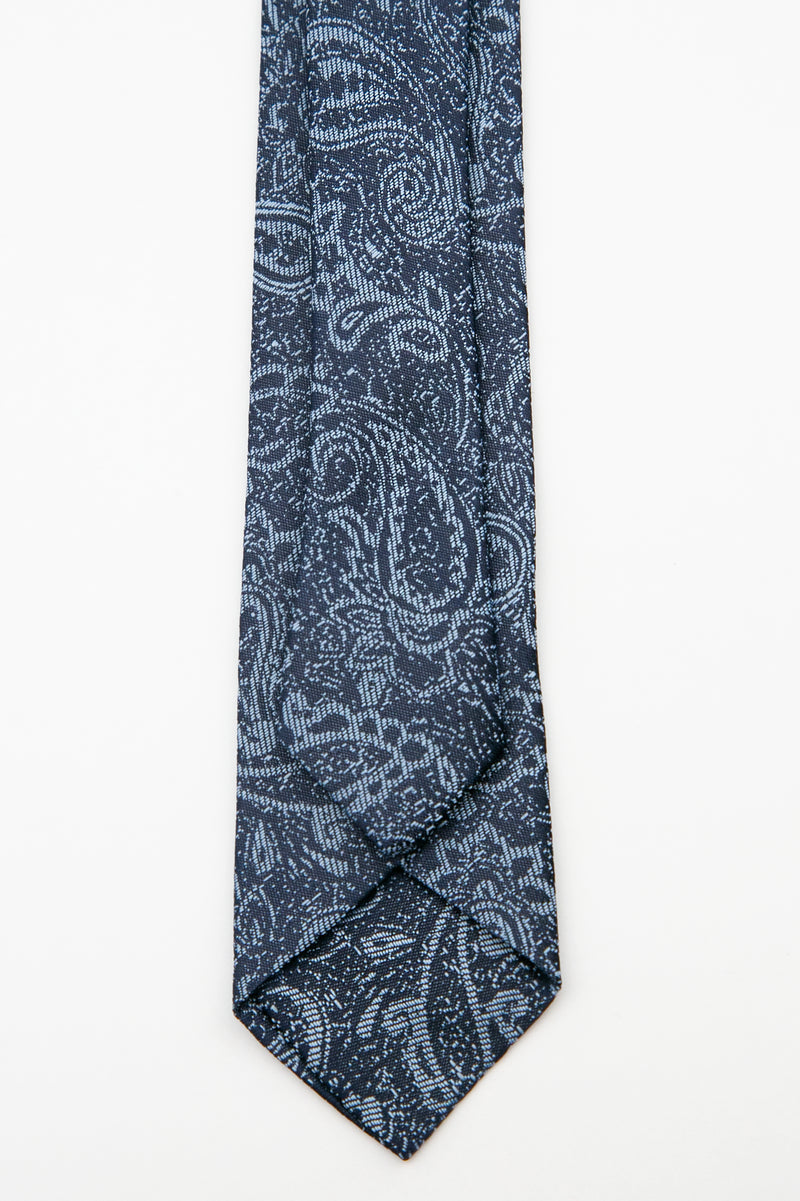 Men’s Paisley Slim Tie & Pocket Square Set in Grey Navy Tie Back Picture