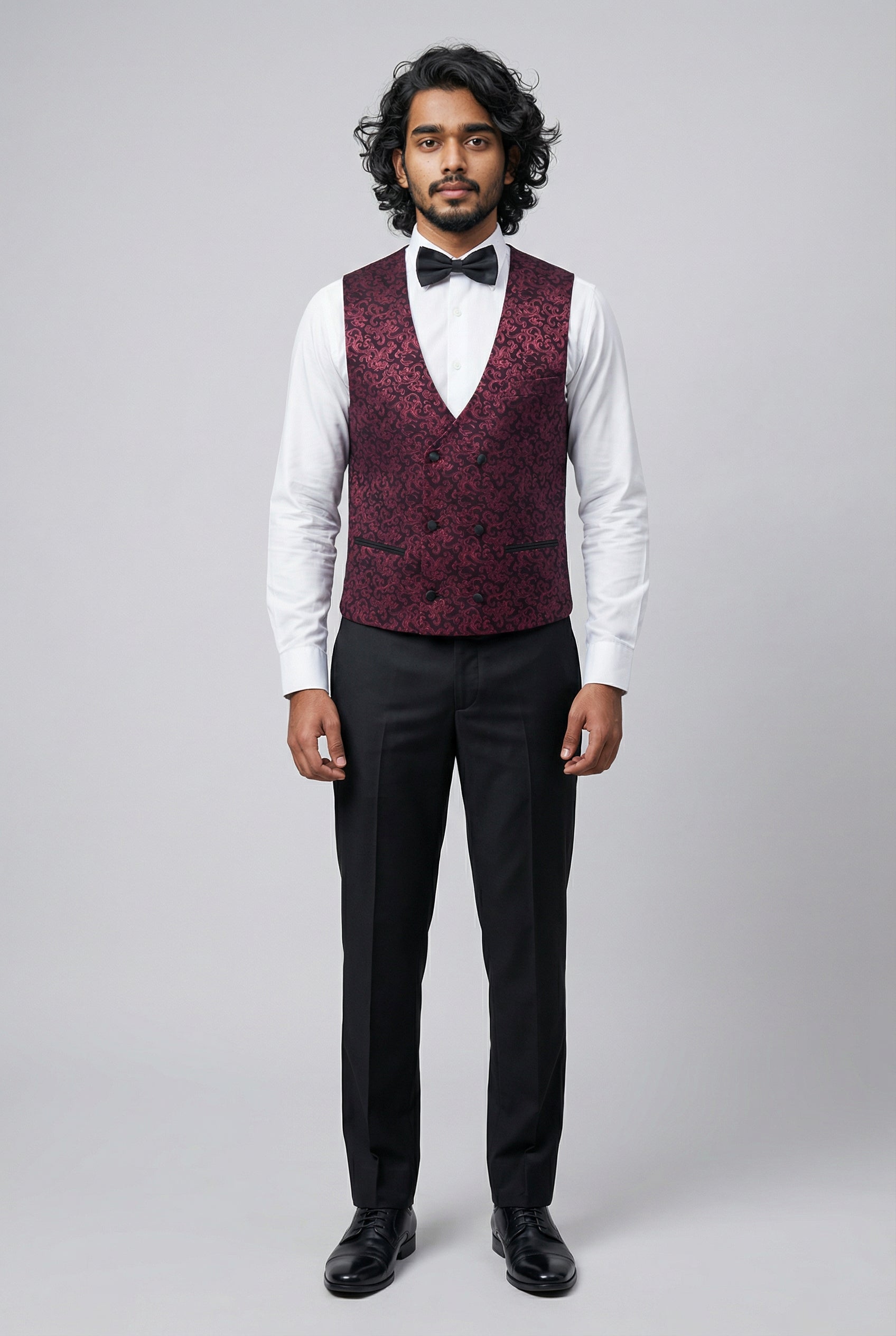Men's Patterned Shimmer Tuxedo Suit - AARON - Burgundy