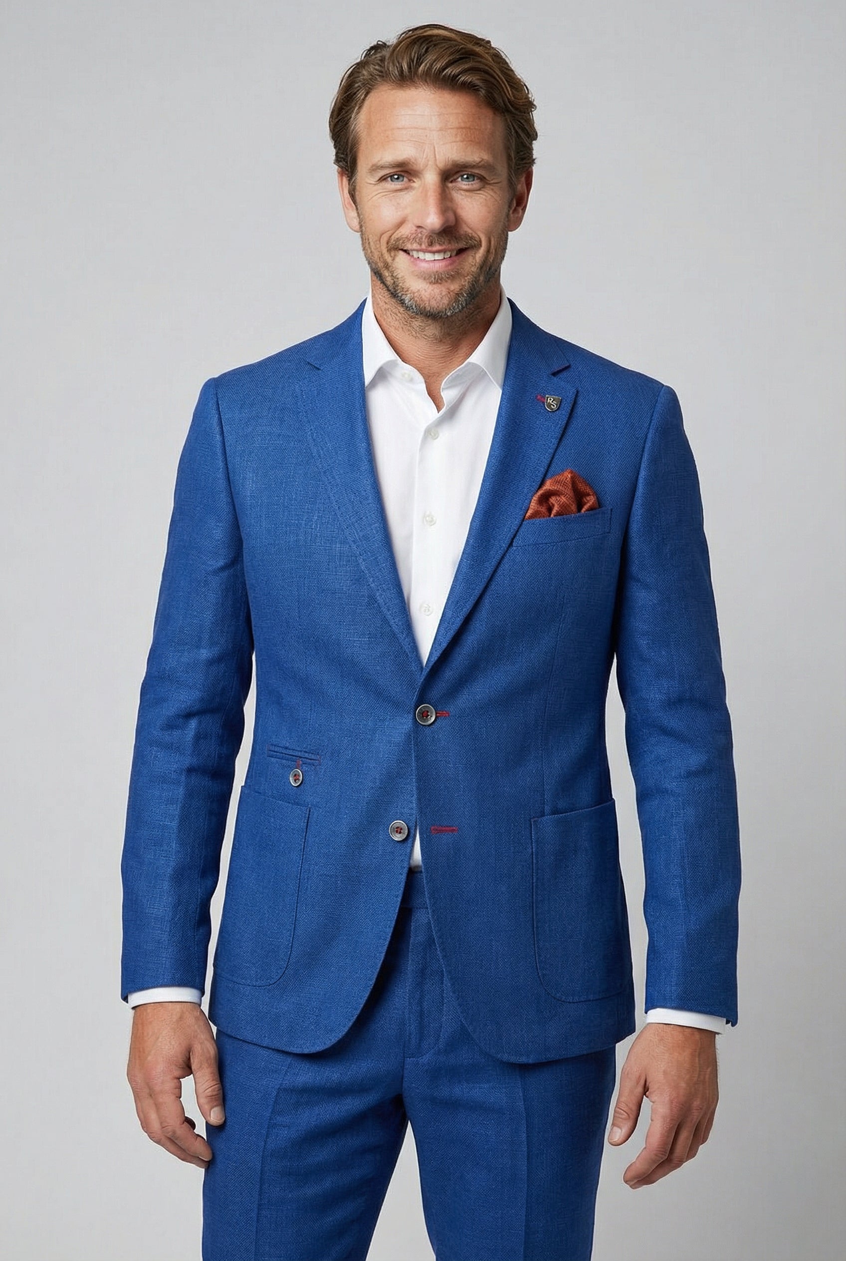 Traje de lino para hombre de corte ajustado de 2 piezas - azul marino