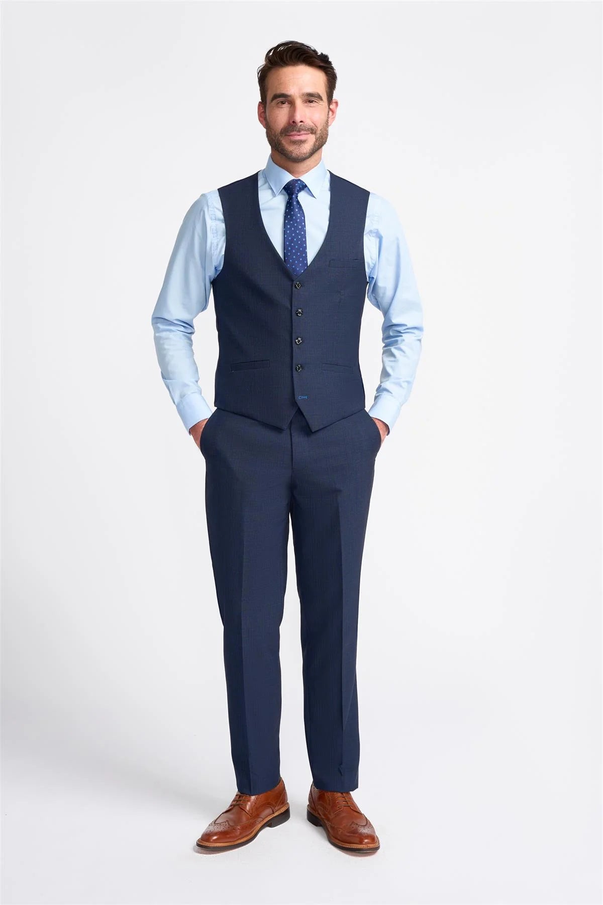 Men's Slim Fit Navy Waistcoat - SEEBA - Navy Blue Model Front Picture