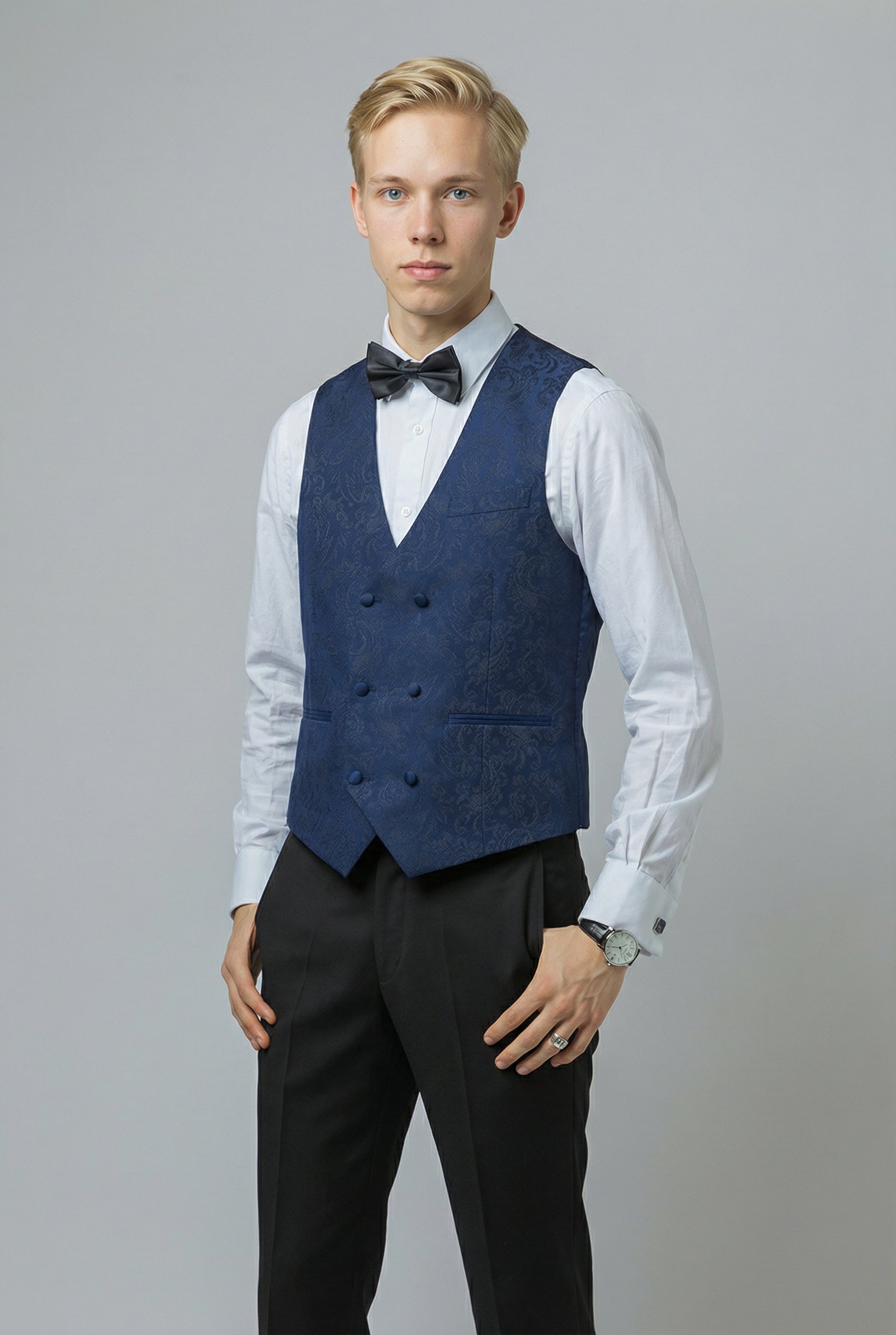 Herren Slim Fit Gemusterter Marineanzug - THOMAS - Marineblau