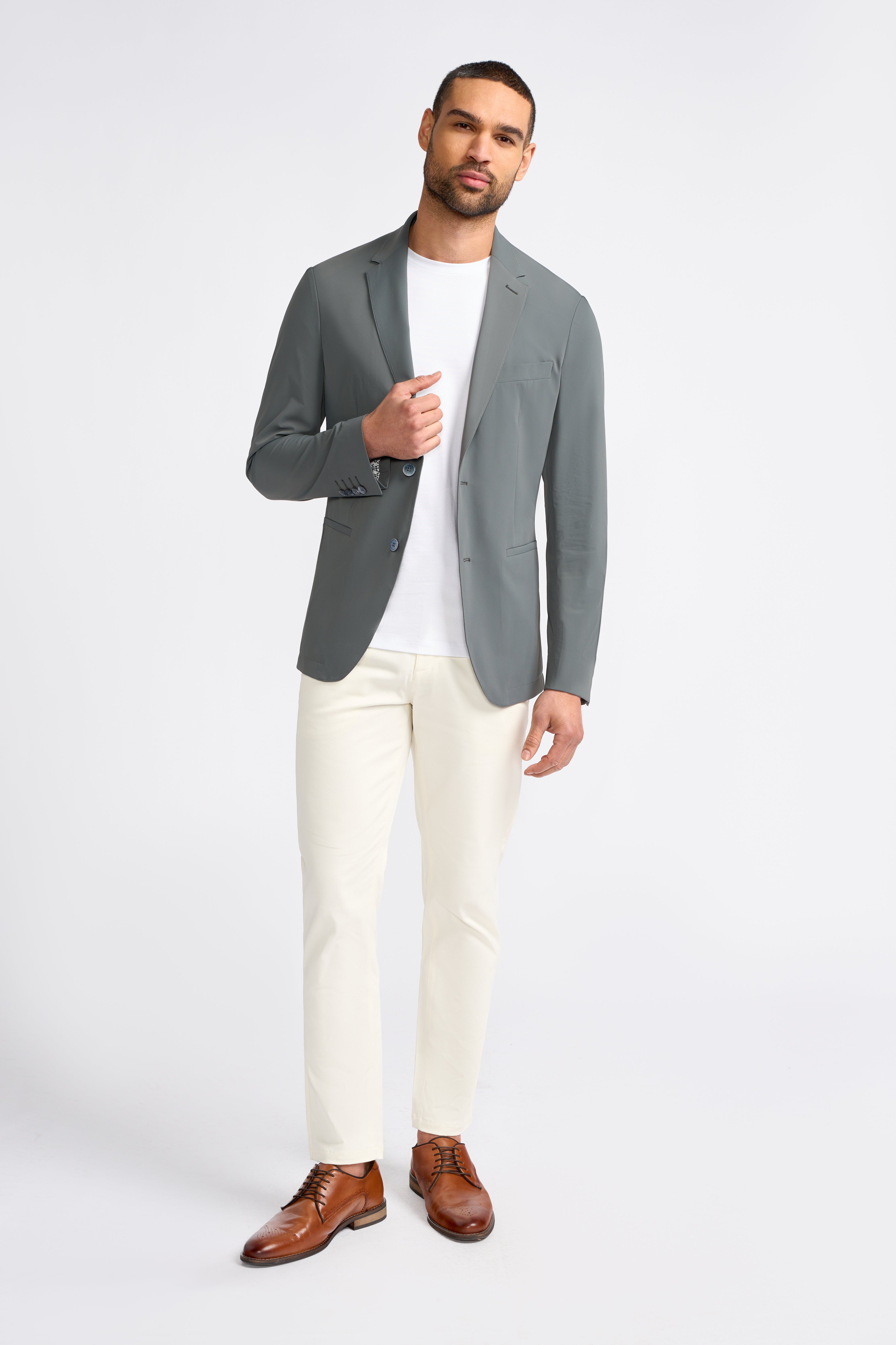 Herren Slim Fit Einfarbiger Grauer Blazer – BERGAN - Grau