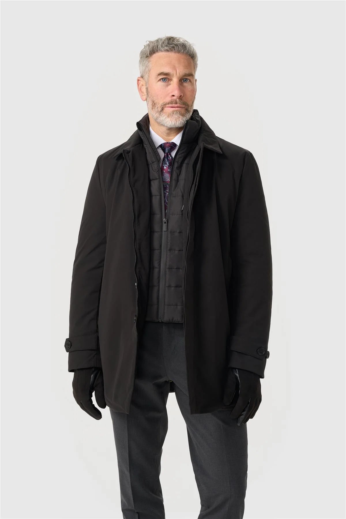 Men’s Smart Padded Long Winter Coat – Cavani Clayton Black Model Picture