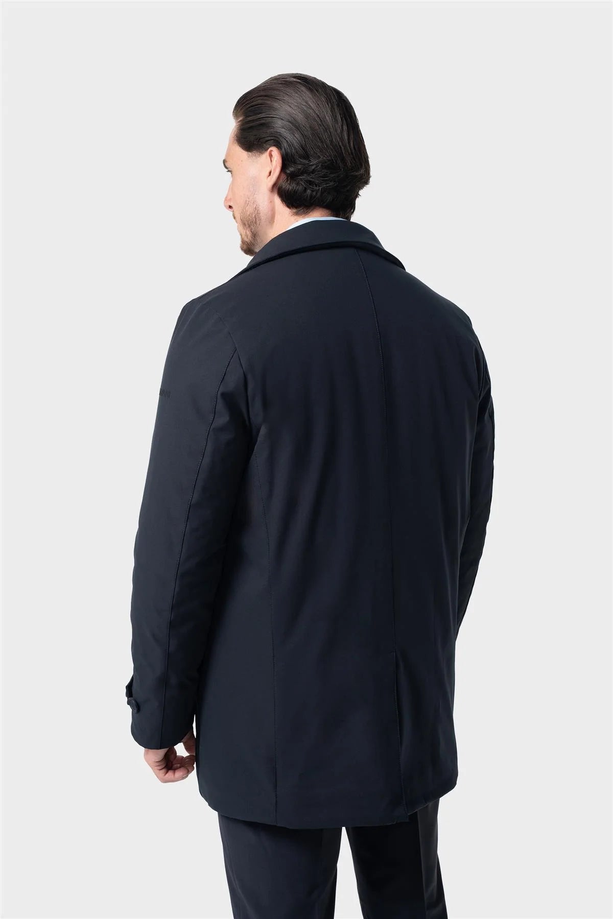 Men’s Smart Padded Long Winter Coat – Cavani Clayton Navy Model Back Picture