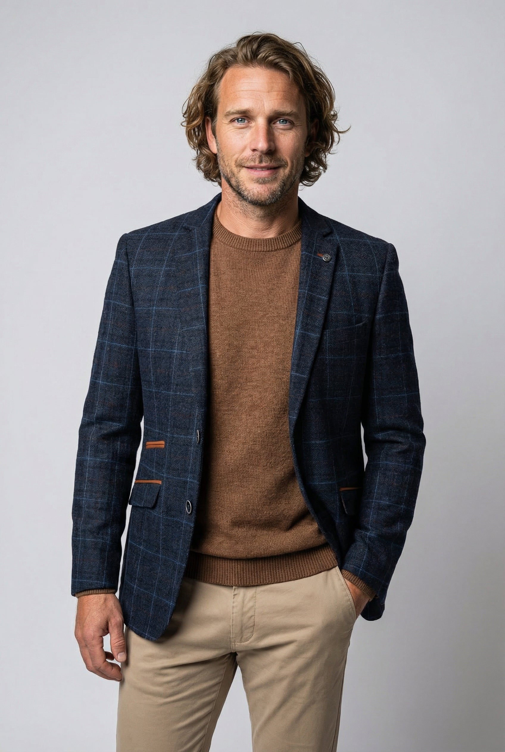 Giacca da completo uomo sartoriale a quadri retrò - ANTHONY NAVY - Blu navy