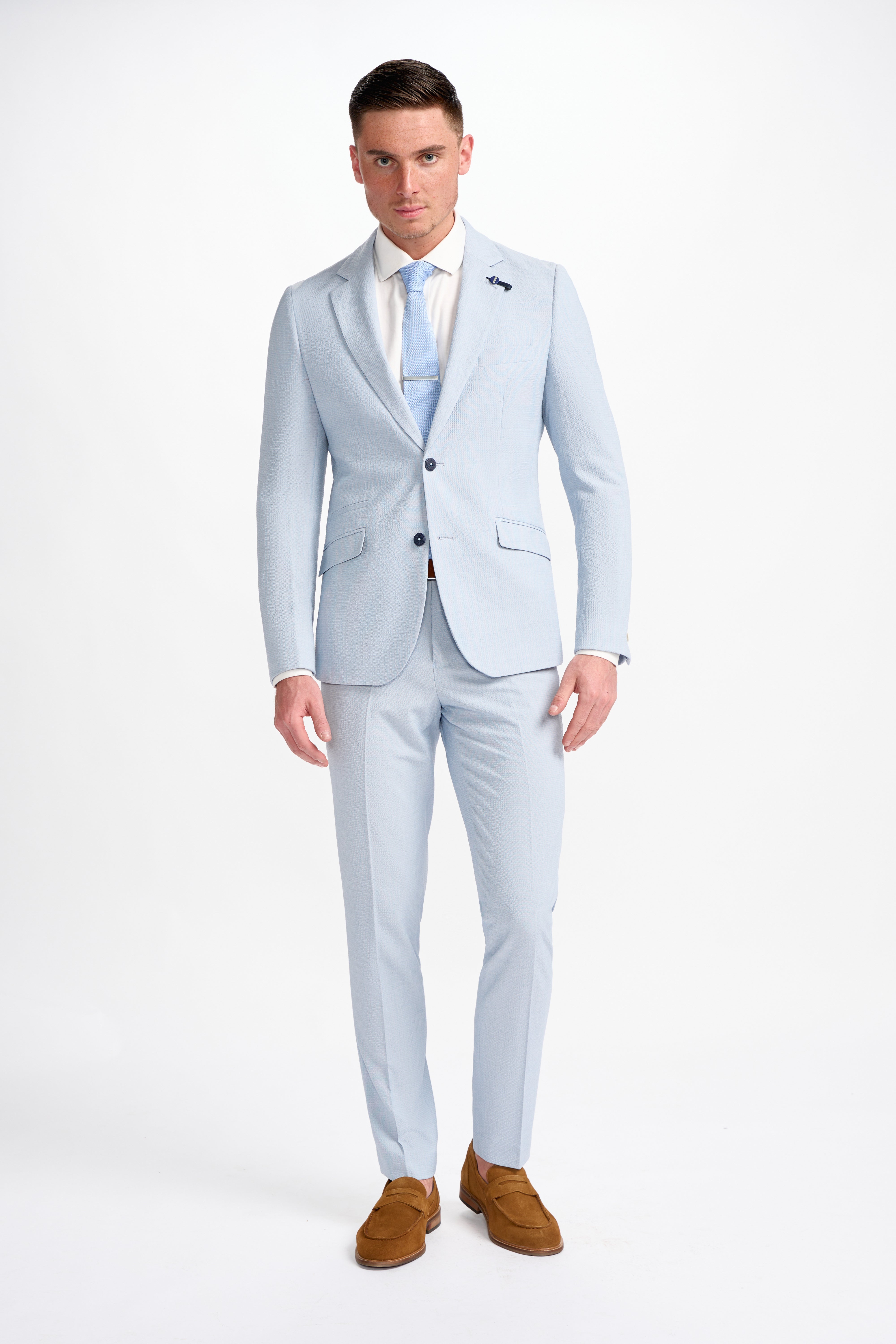 Herren Strukturierte Slim Fit Anzugjacke – SIREN - Himmelblau