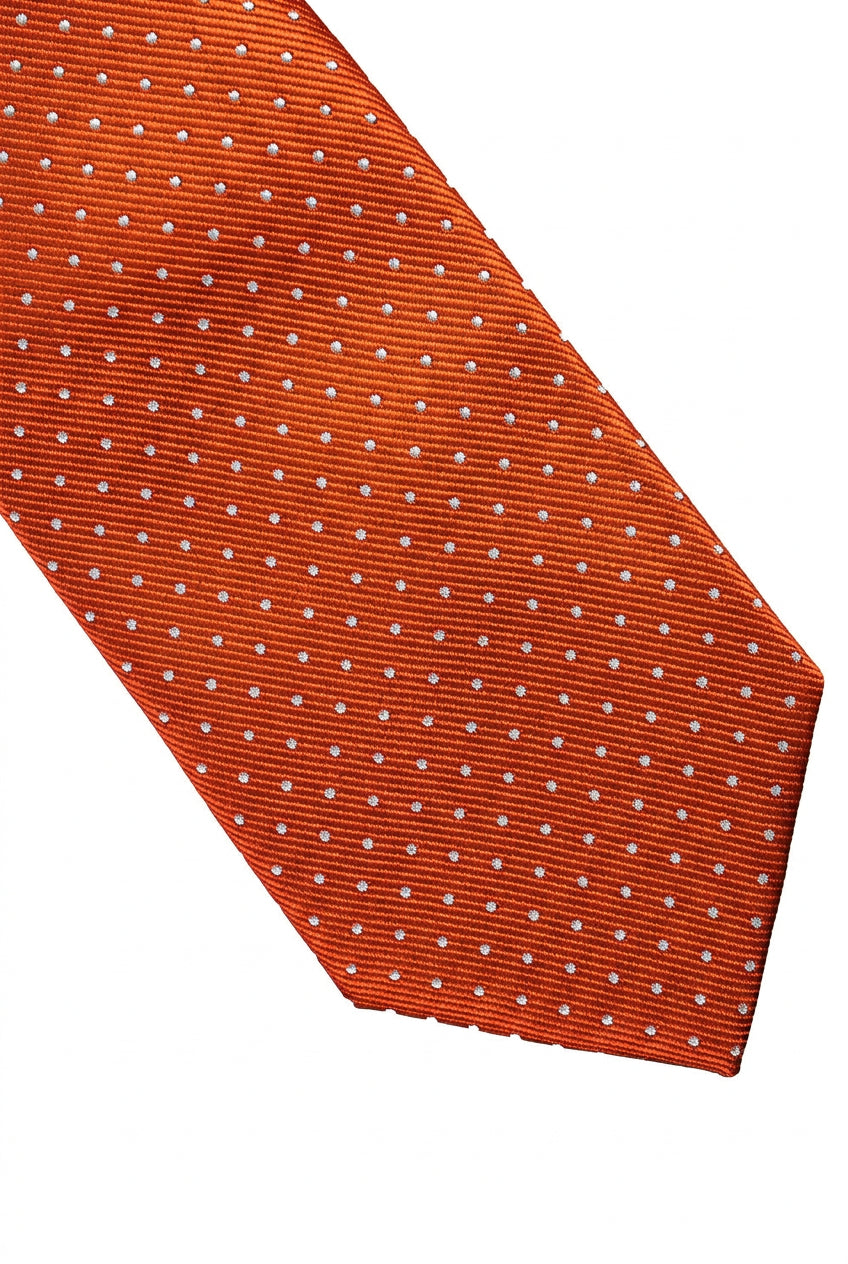 Conjunto de corbata, pañuelo y gemelos para hombre con lunares - Naranja
