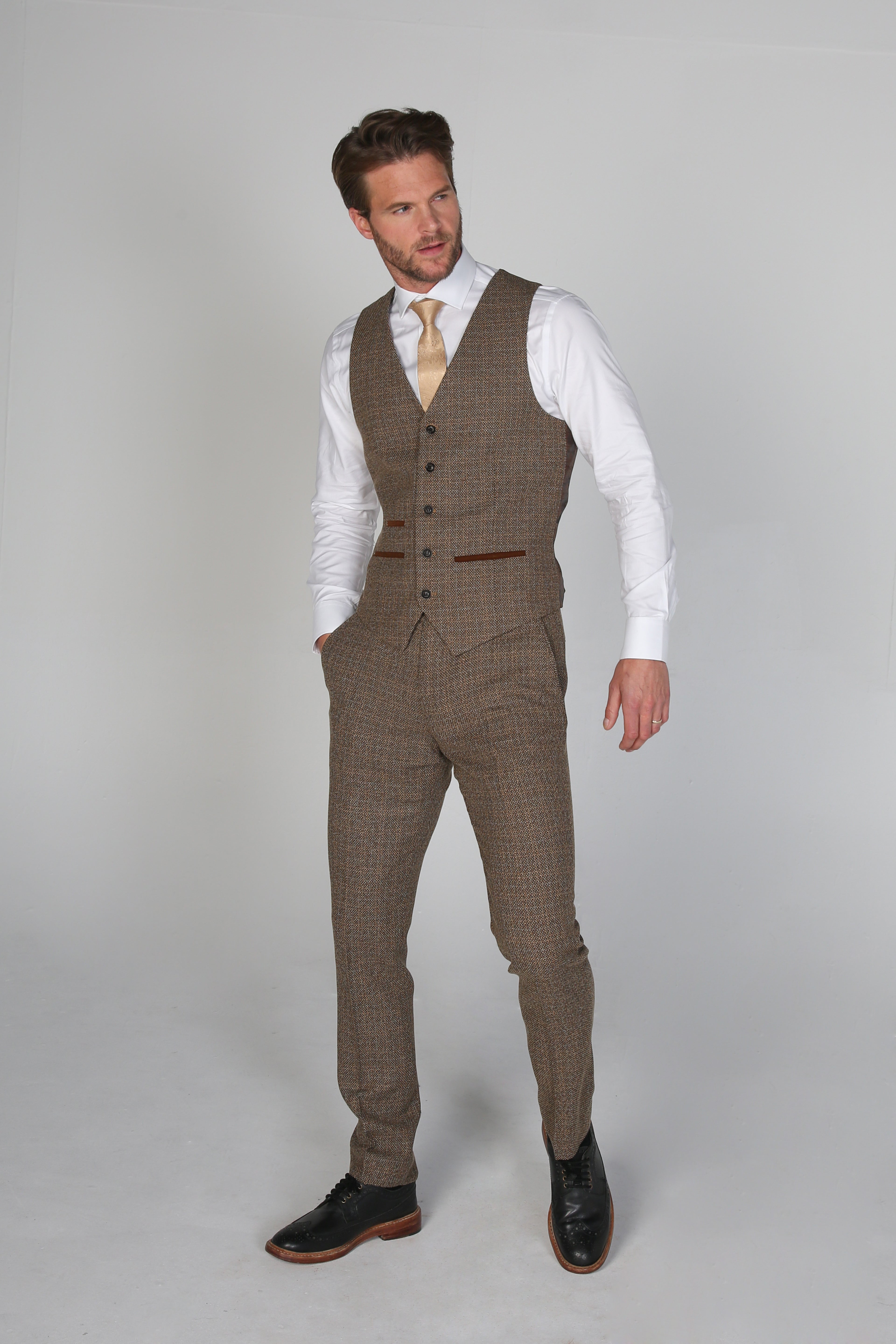 Men's Tweed-Like Formal Waistcoat - RALPH - Brown