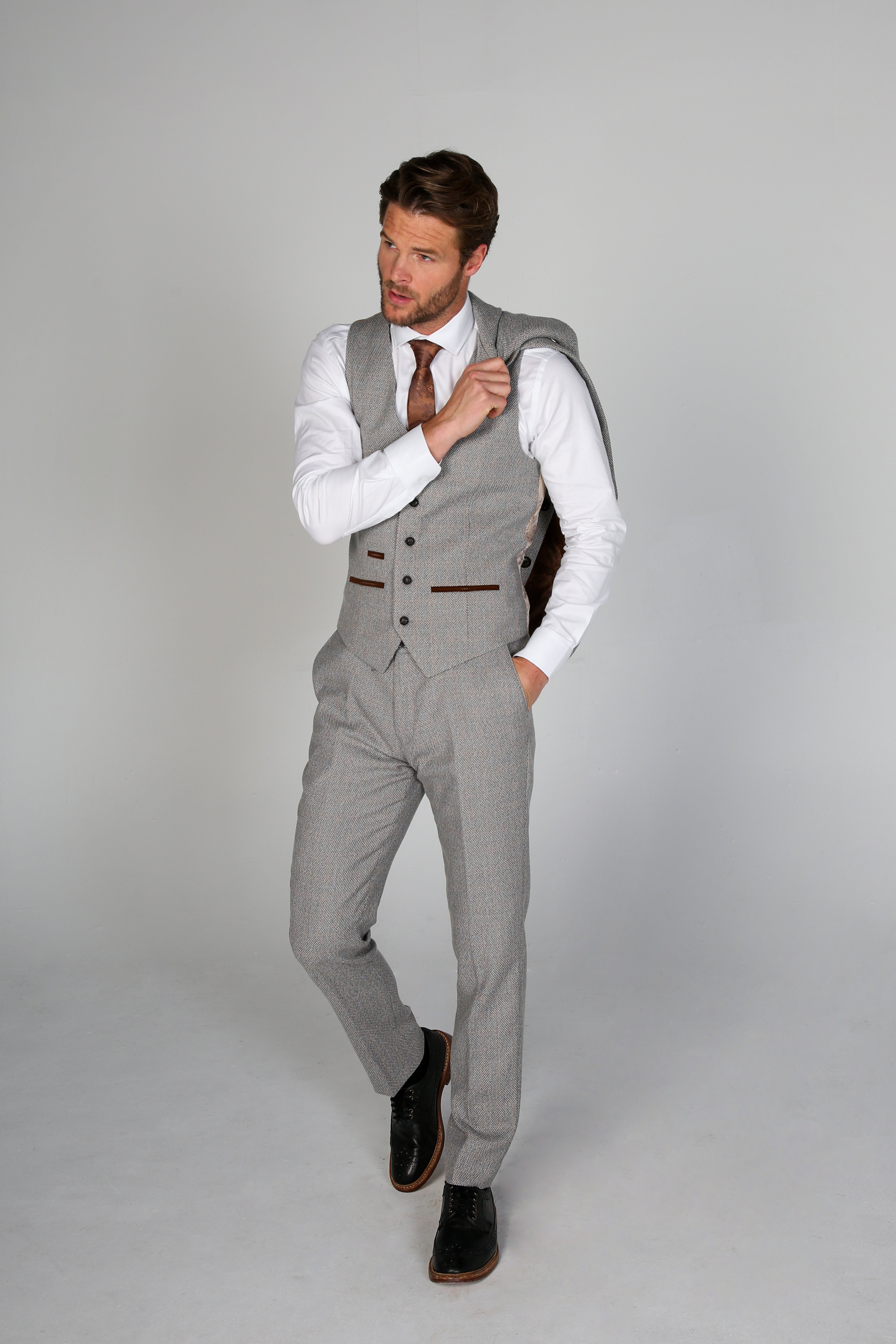 Men's Tweed-Like Formal Waistcoat - RALPH - Cream