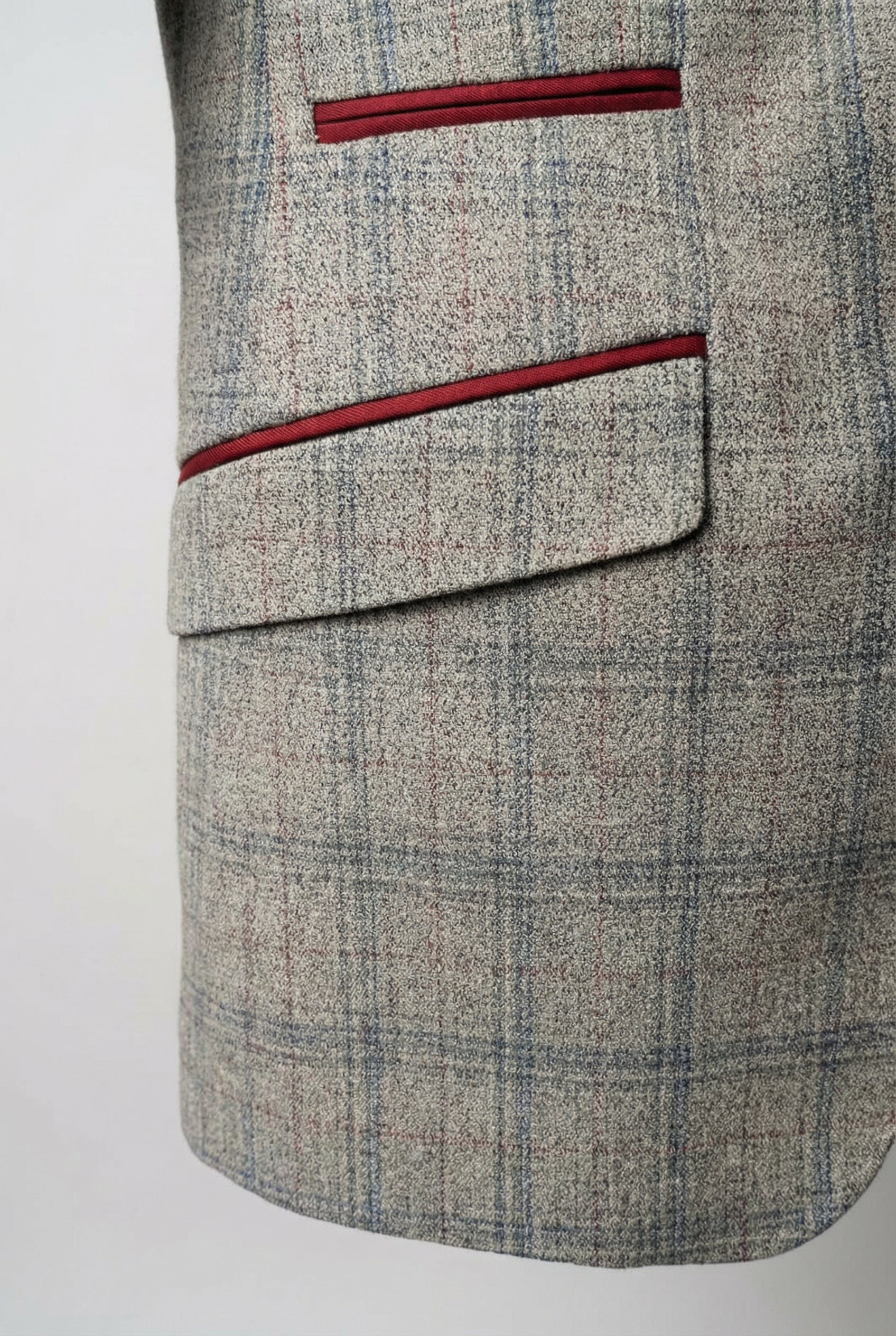 Herren Tweed Karo Slim Fit Grauer Anzug - ANDREW - Grau