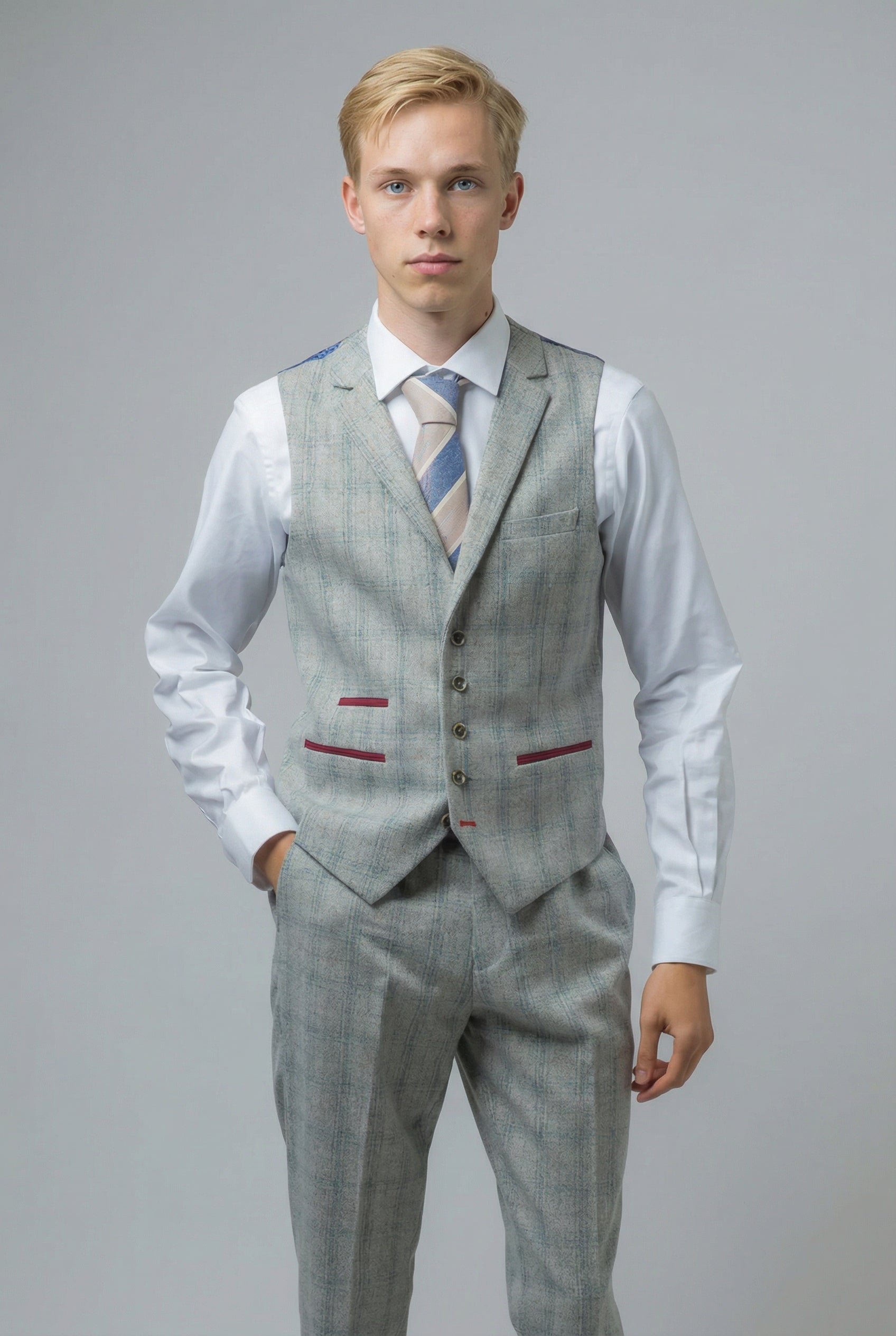 Traje gris de corte ajustado para hombre con cuadro de tweed - ANDREW - Gris