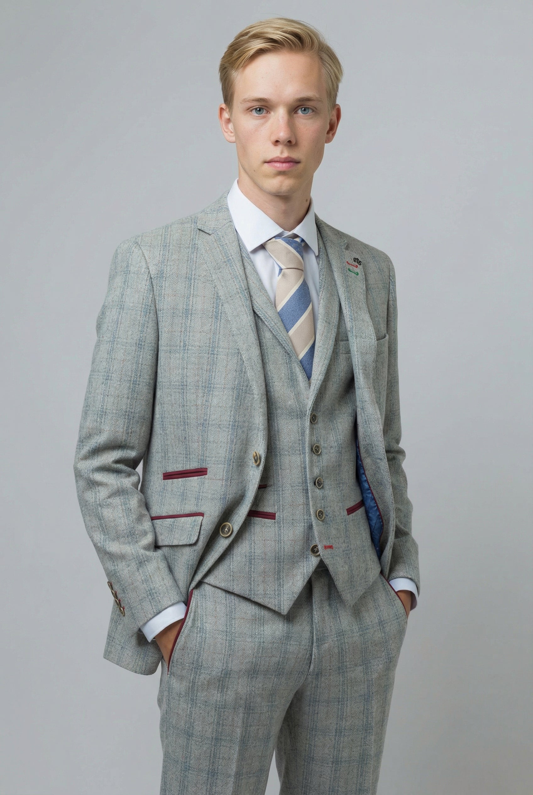Traje gris de corte ajustado para hombre con cuadro de tweed - ANDREW - Gris