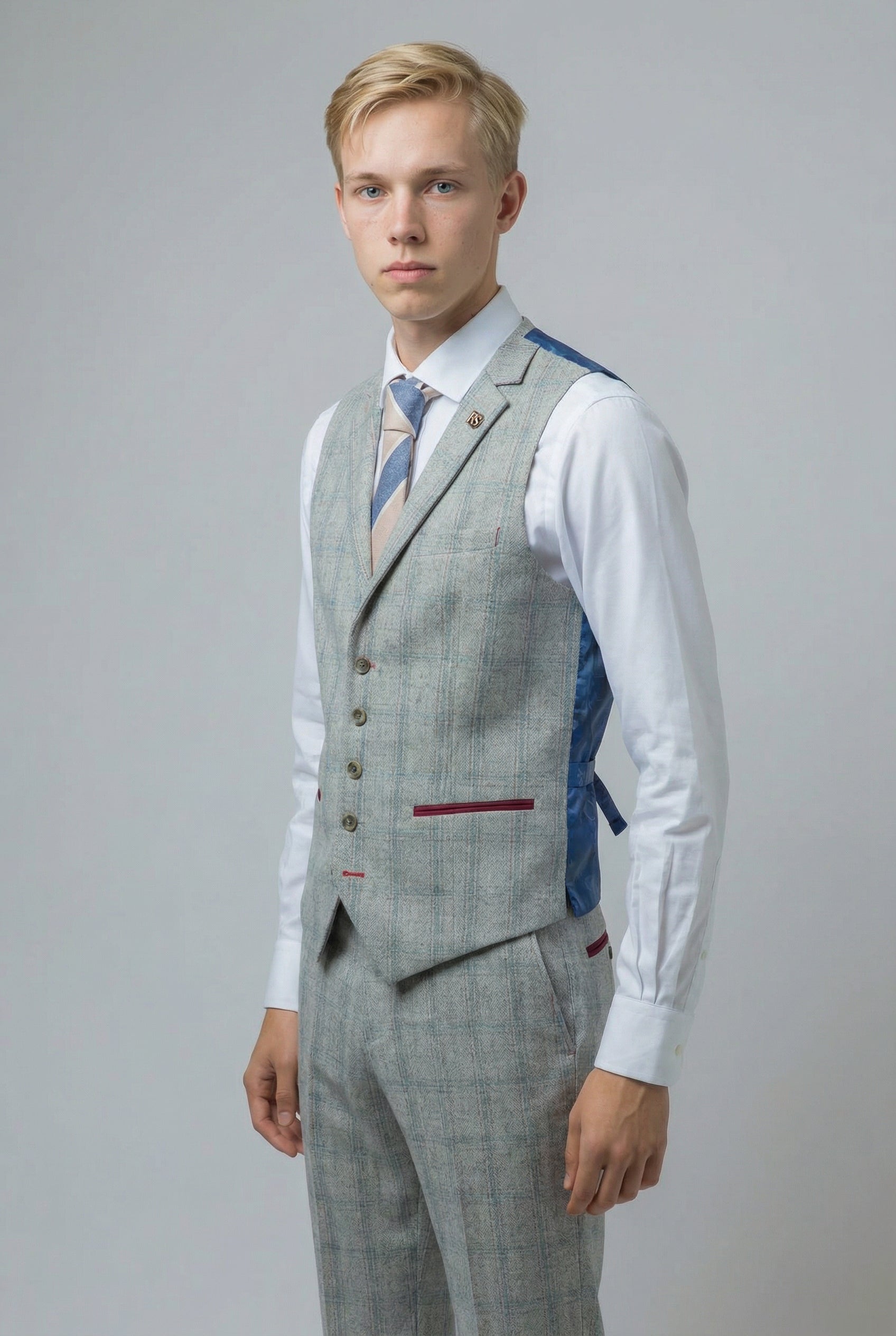 Traje gris de corte ajustado para hombre con cuadro de tweed - ANDREW - Gris