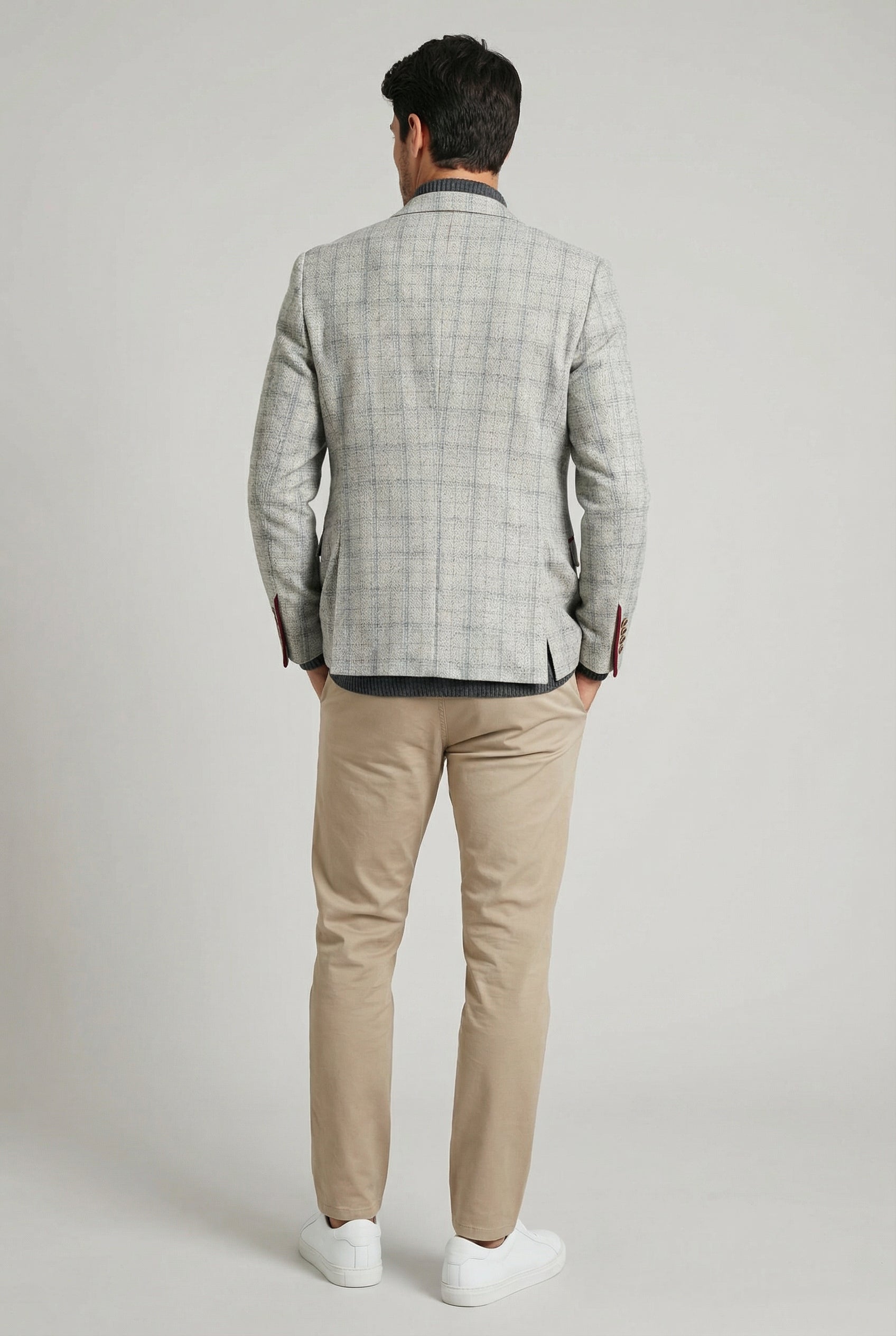 Erkek Tweed Kareli Slim Fit Gri Takım Elbise Ceketi - ANDREW - Gri