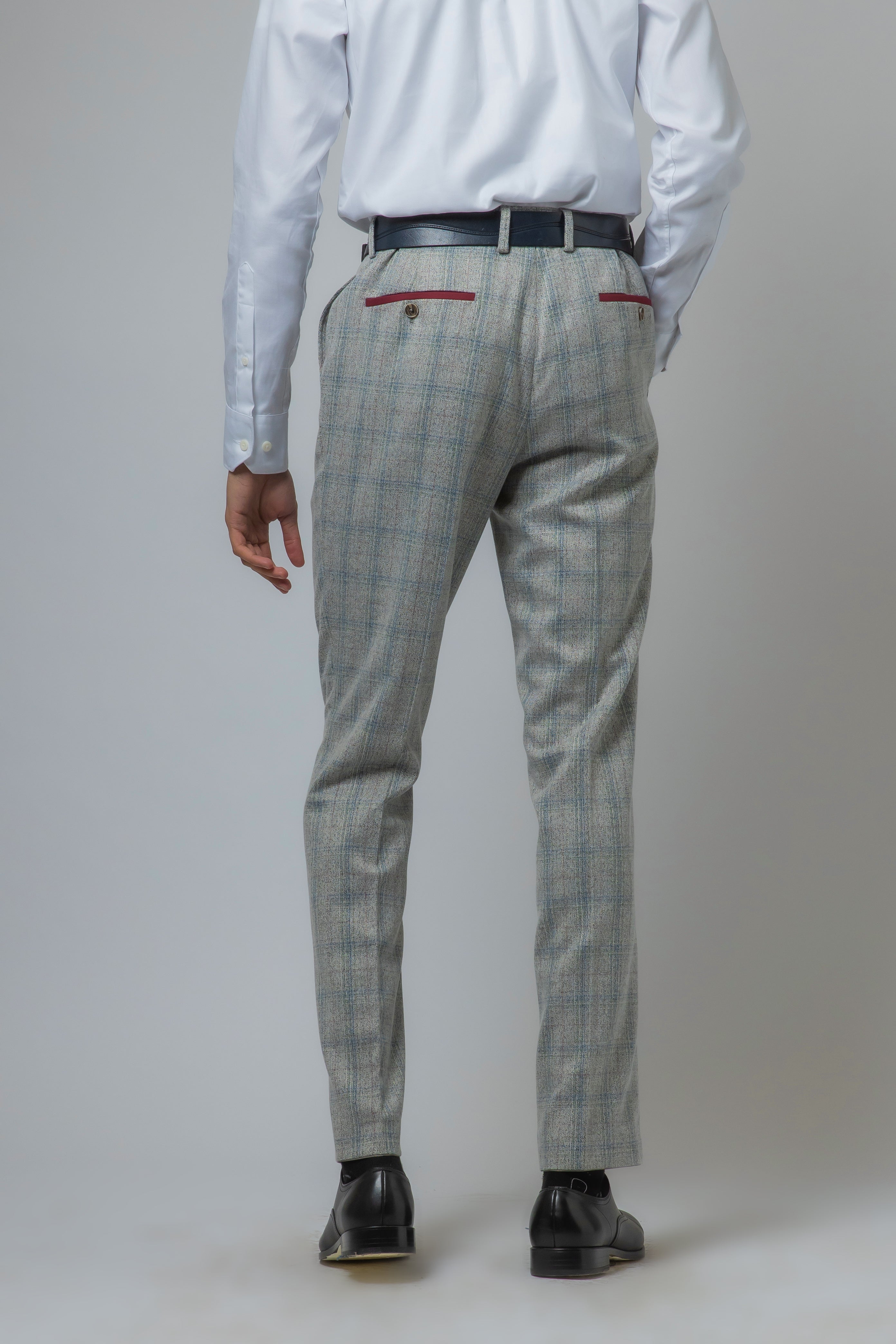 Herren Tweed Karo Slim Fit Graue Hose - ANDREW - Grau