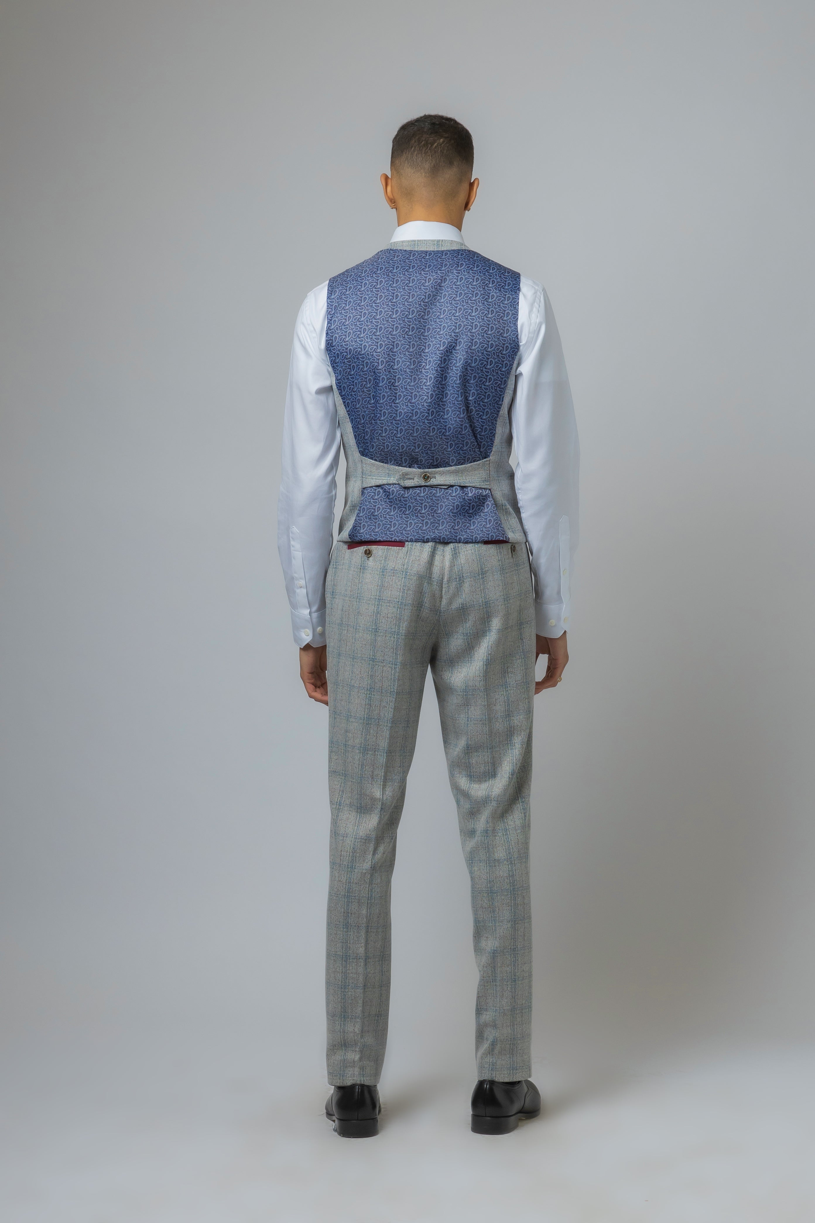 Men's Tweed Check Slim Fit Grey Waistcoat - ANDREW - Grey