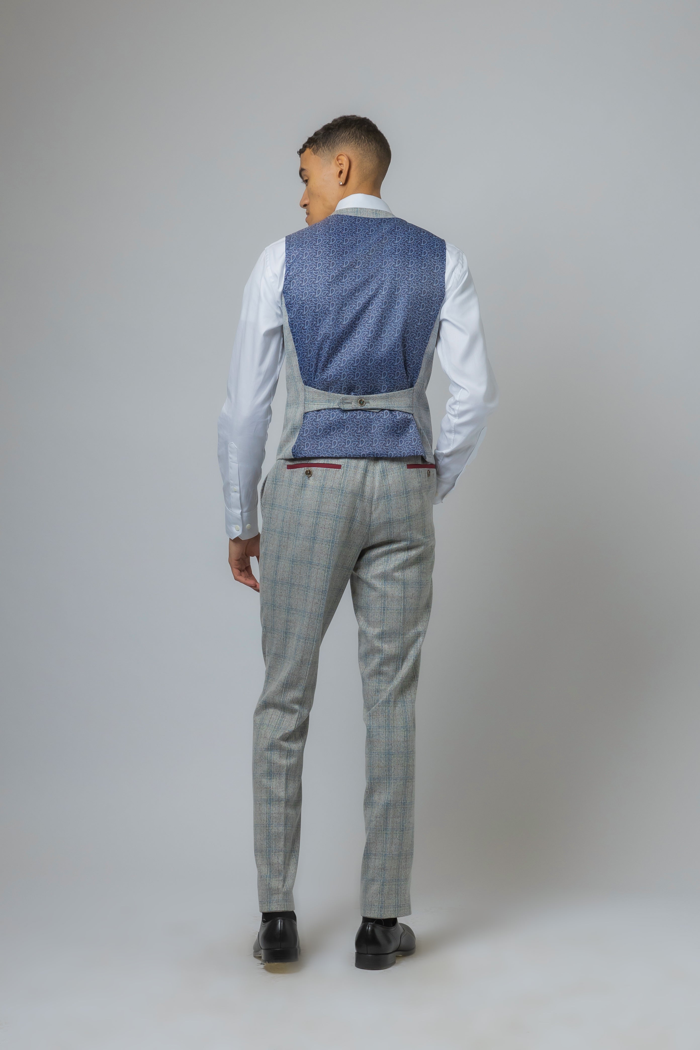 Men's Tweed Check Slim Fit Grey Waistcoat - ANDREW - Grey