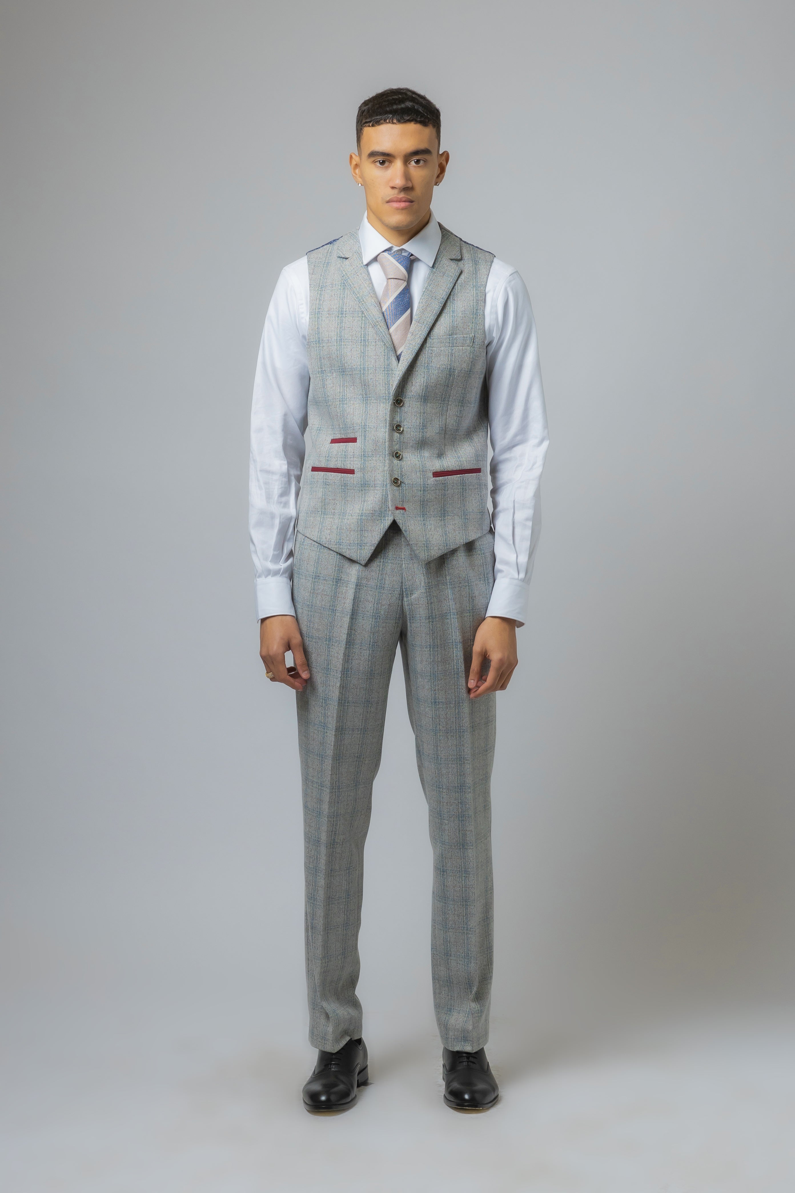 Men's Tweed Check Slim Fit Grey Waistcoat - ANDREW - Grey