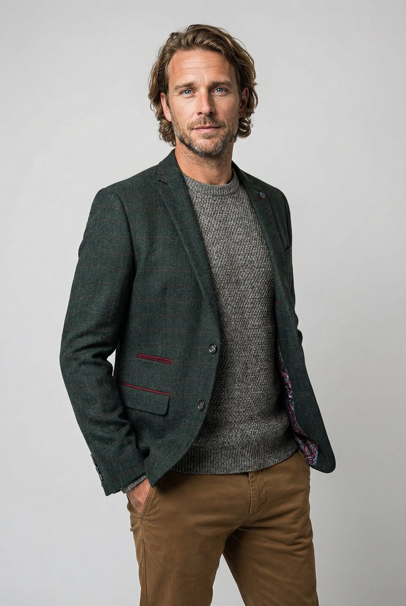 Giacca da completo su misura da uomo in tweed a quadri - JOSHUA - Verde